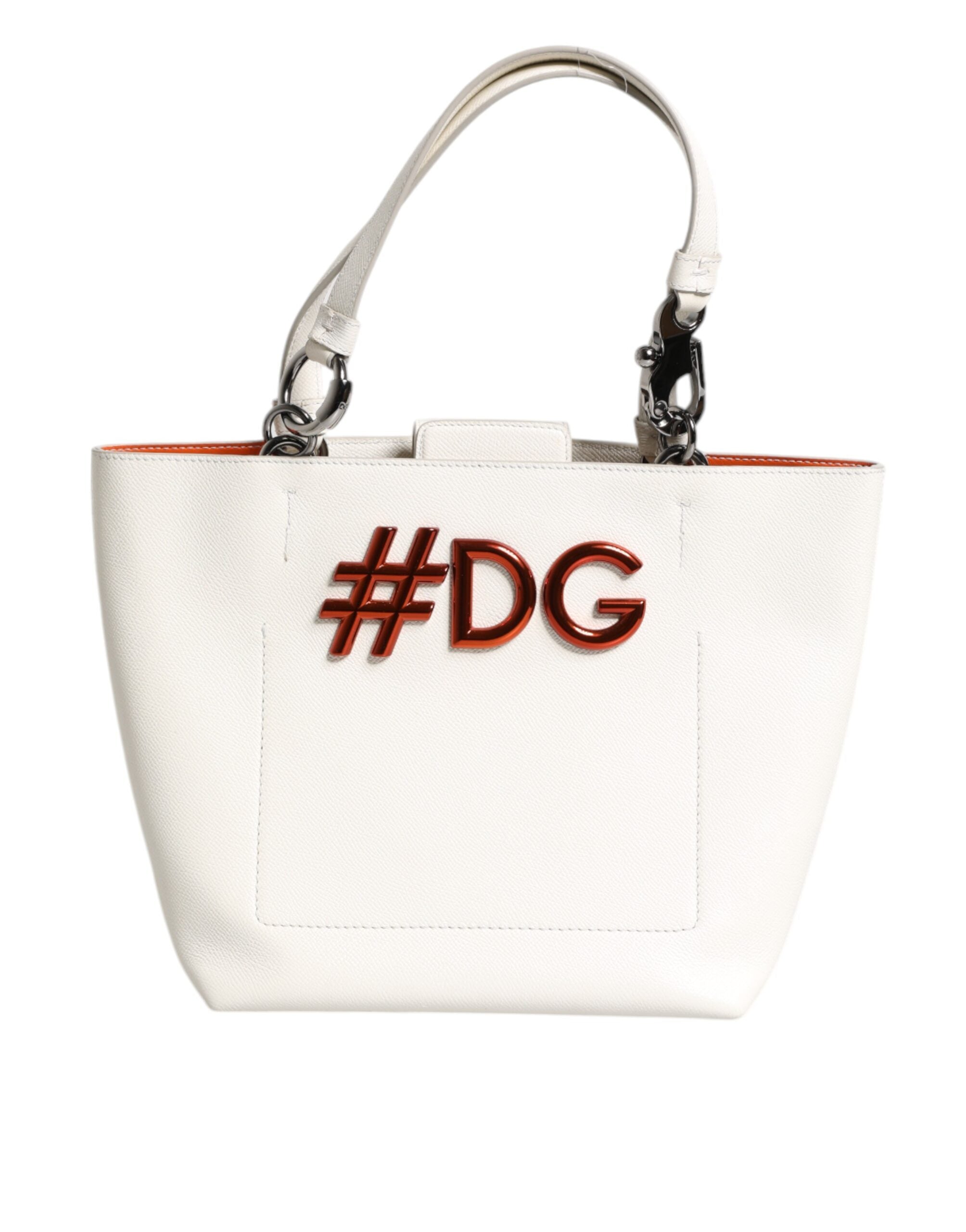 White Leather #DG BEATRICE Top Handle Tote Bag - ventzia