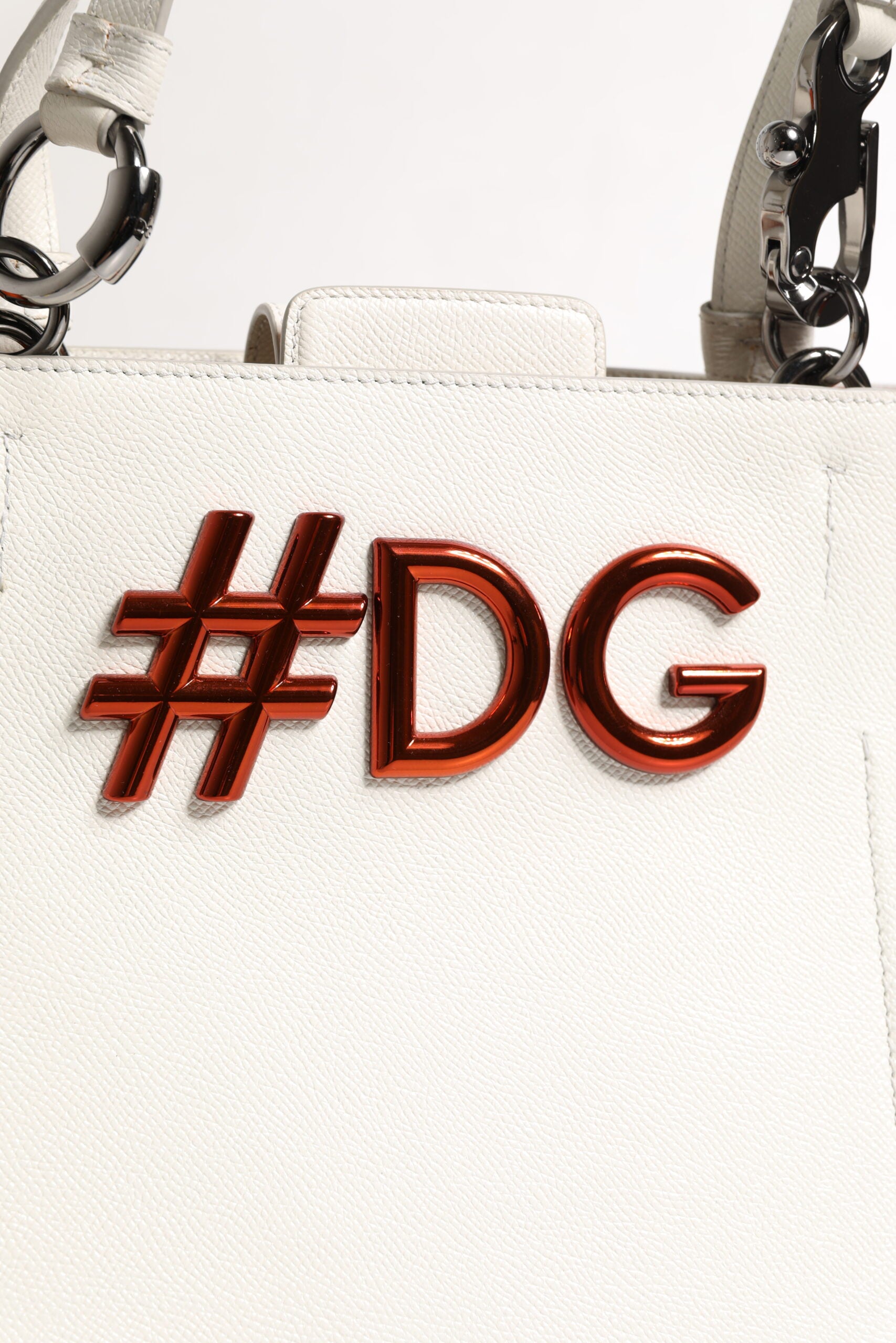 White Leather #DG BEATRICE Top Handle Tote Bag - ventzia