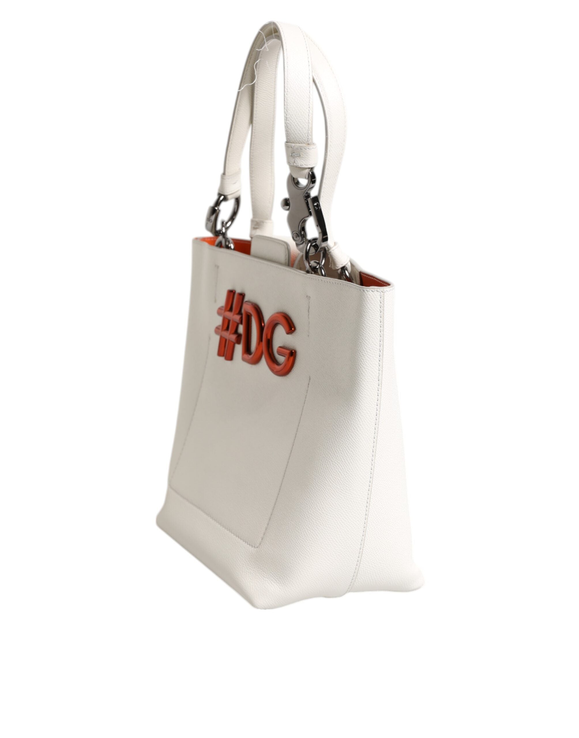 White Leather #DG BEATRICE Top Handle Tote Bag - ventzia