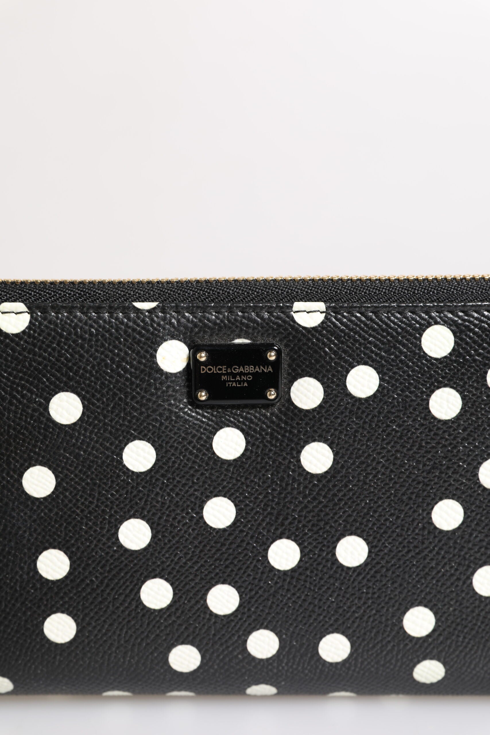 Black White Dotted Leather Zip Around Continental Wallet - ventzia