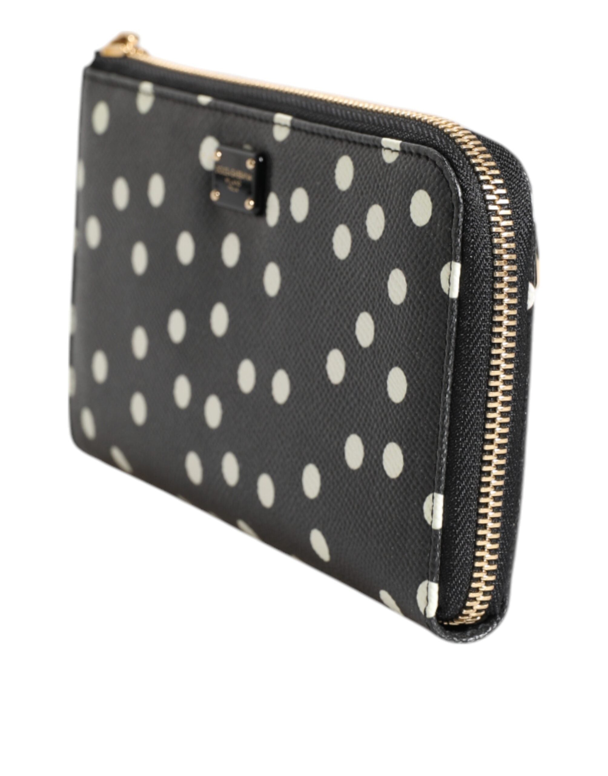 Black White Dotted Leather Zip Around Continental Wallet - ventzia
