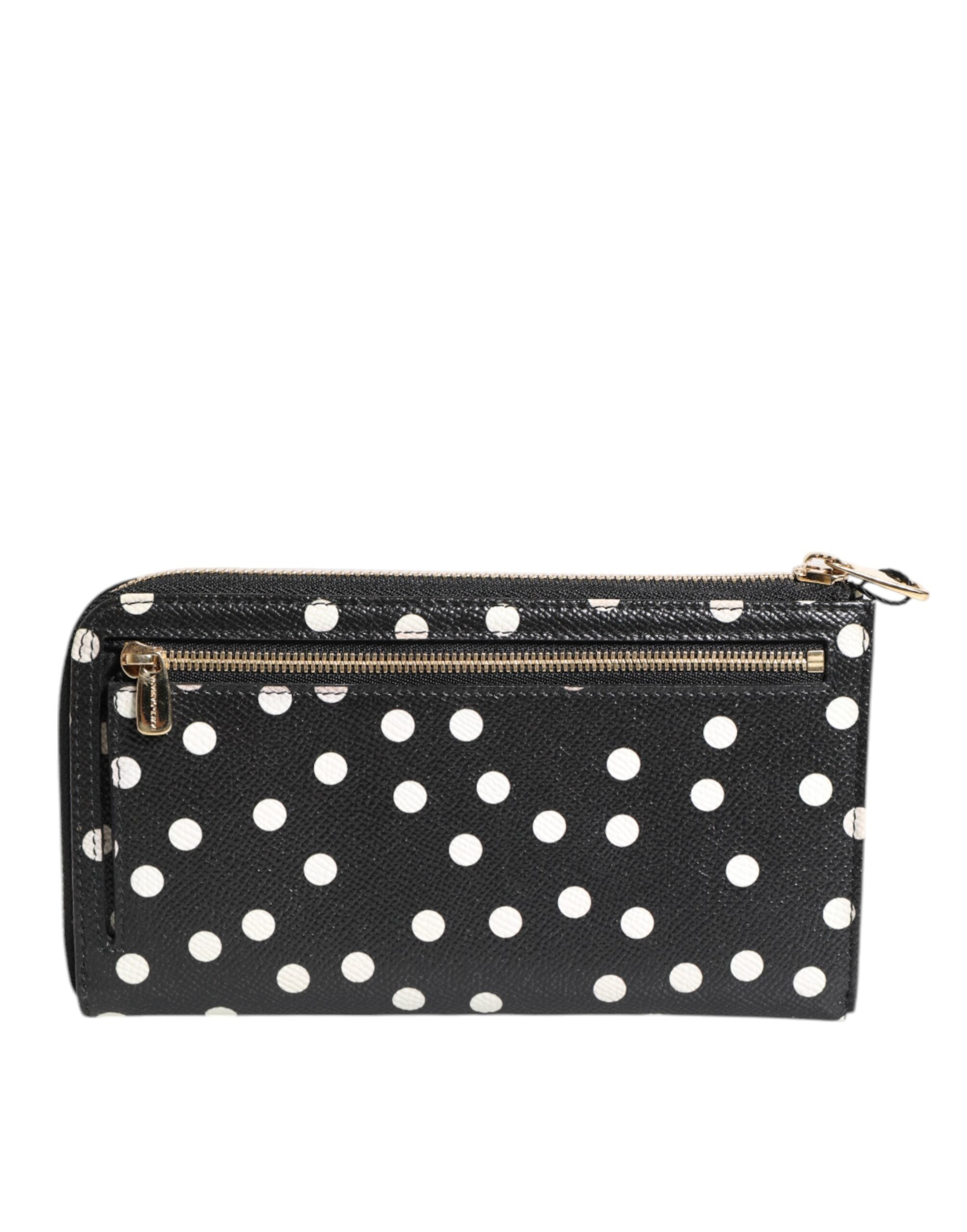 Black White Dotted Leather Zip Around Continental Wallet - ventzia