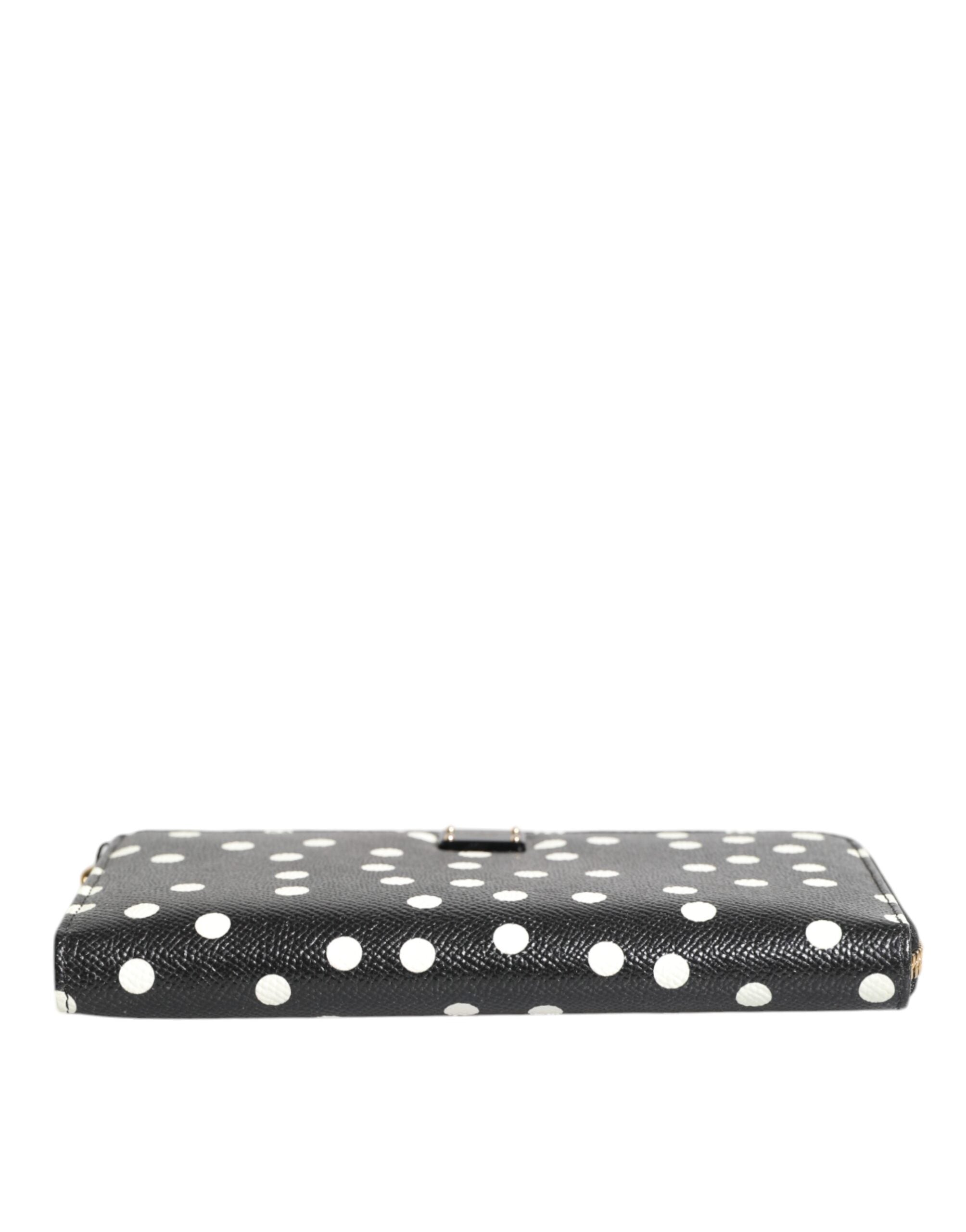 Black White Dotted Leather Zip Around Continental Wallet - ventzia
