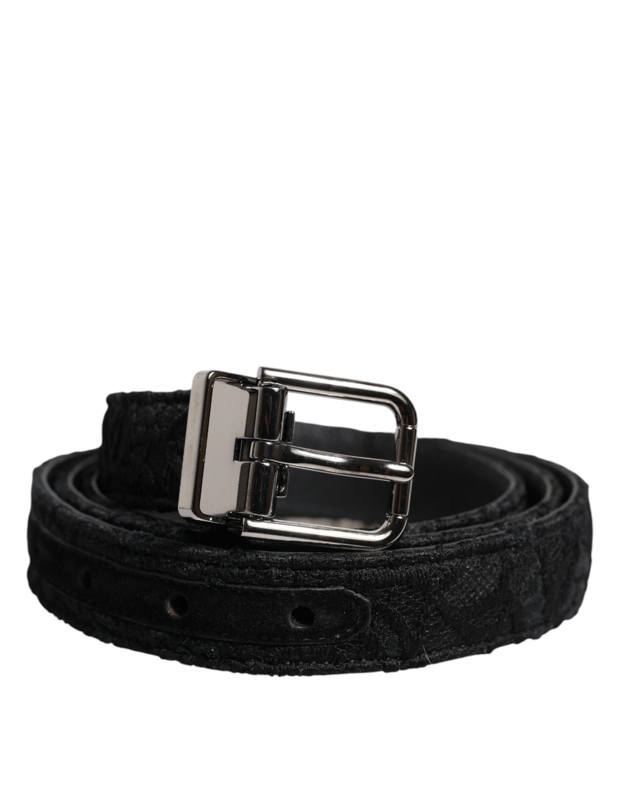 Black Cotton Blend Silver Metal Buckle Belt - ventzia