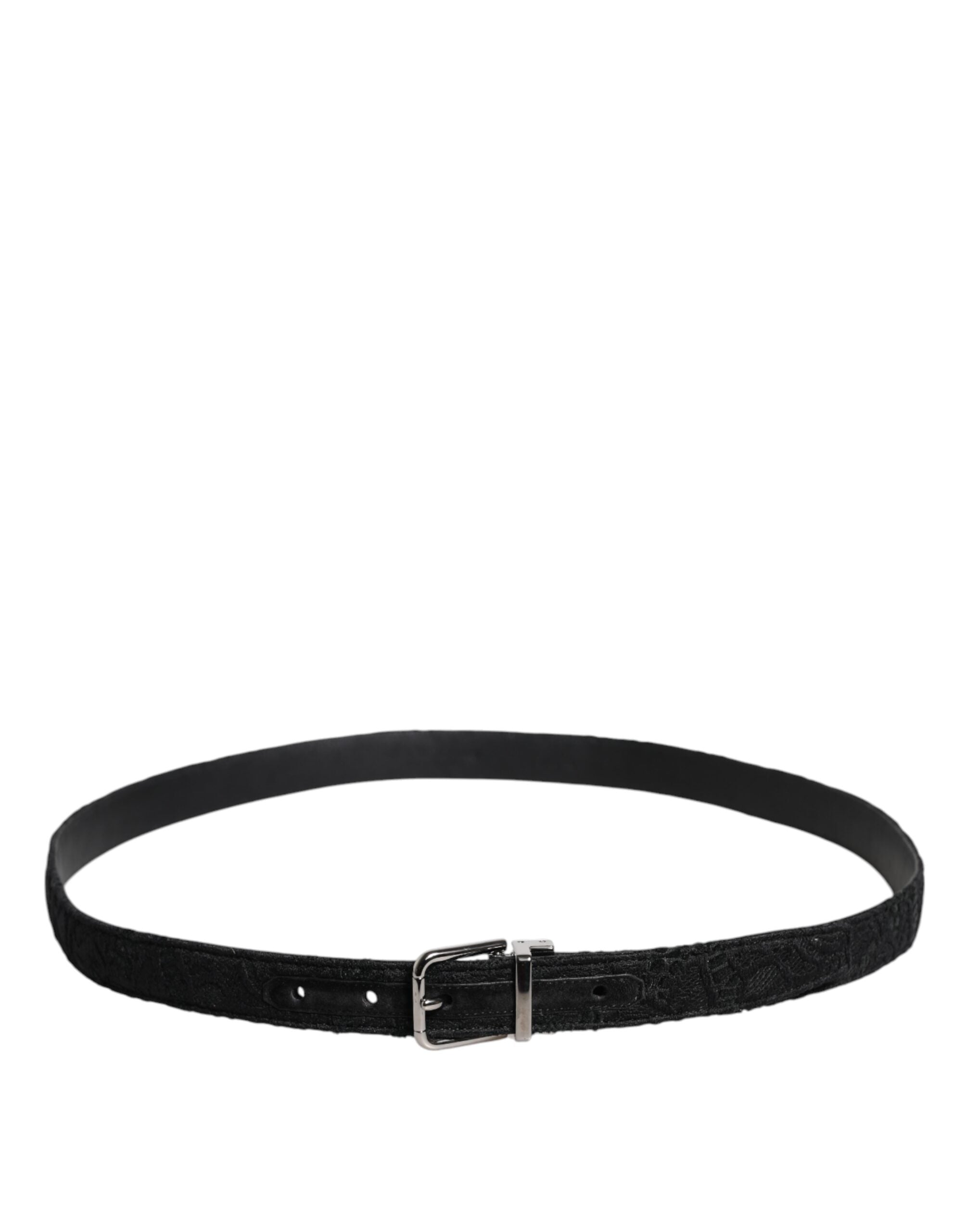 Black Cotton Blend Silver Metal Buckle Belt - ventzia