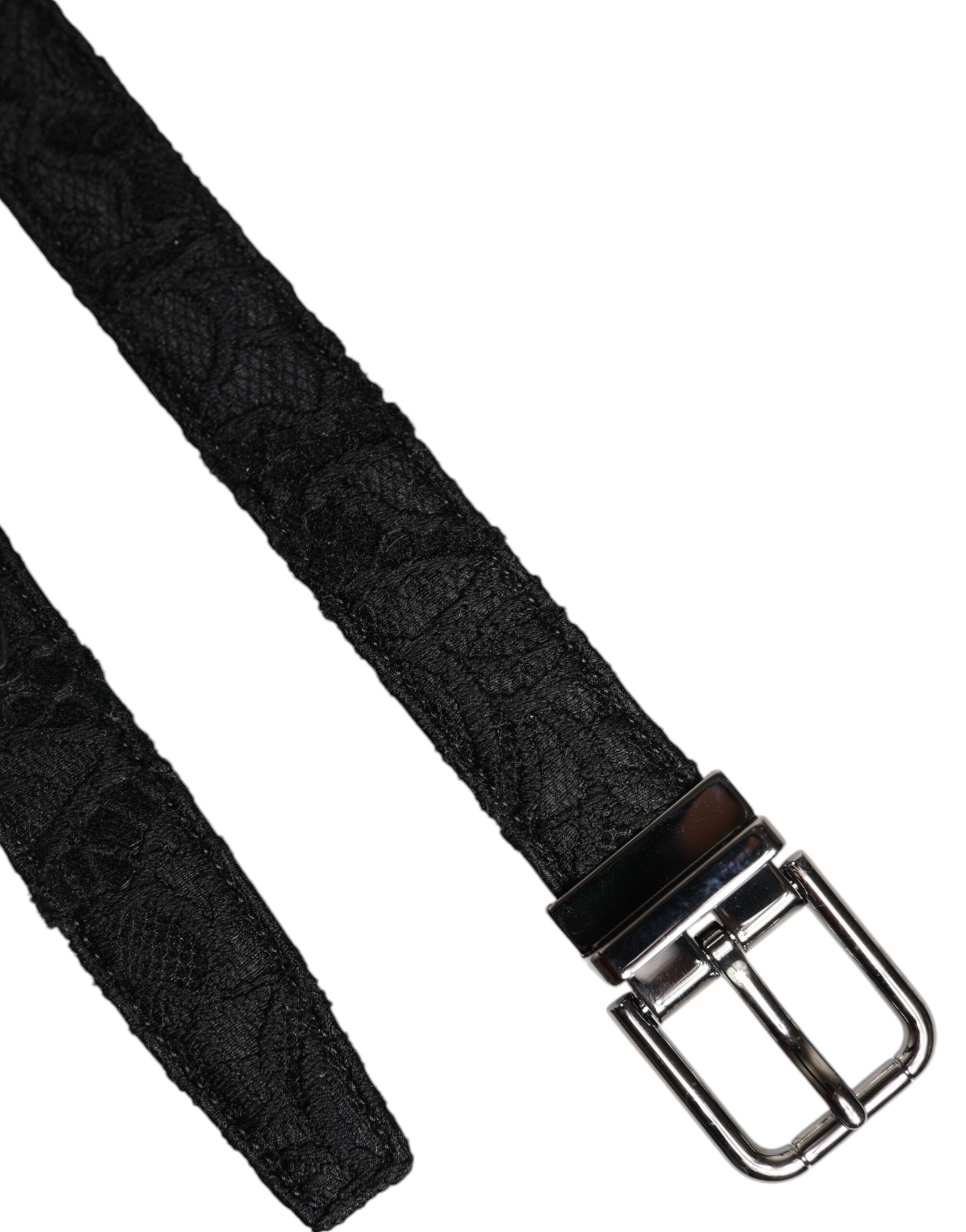 Black Cotton Blend Silver Metal Buckle Belt - ventzia