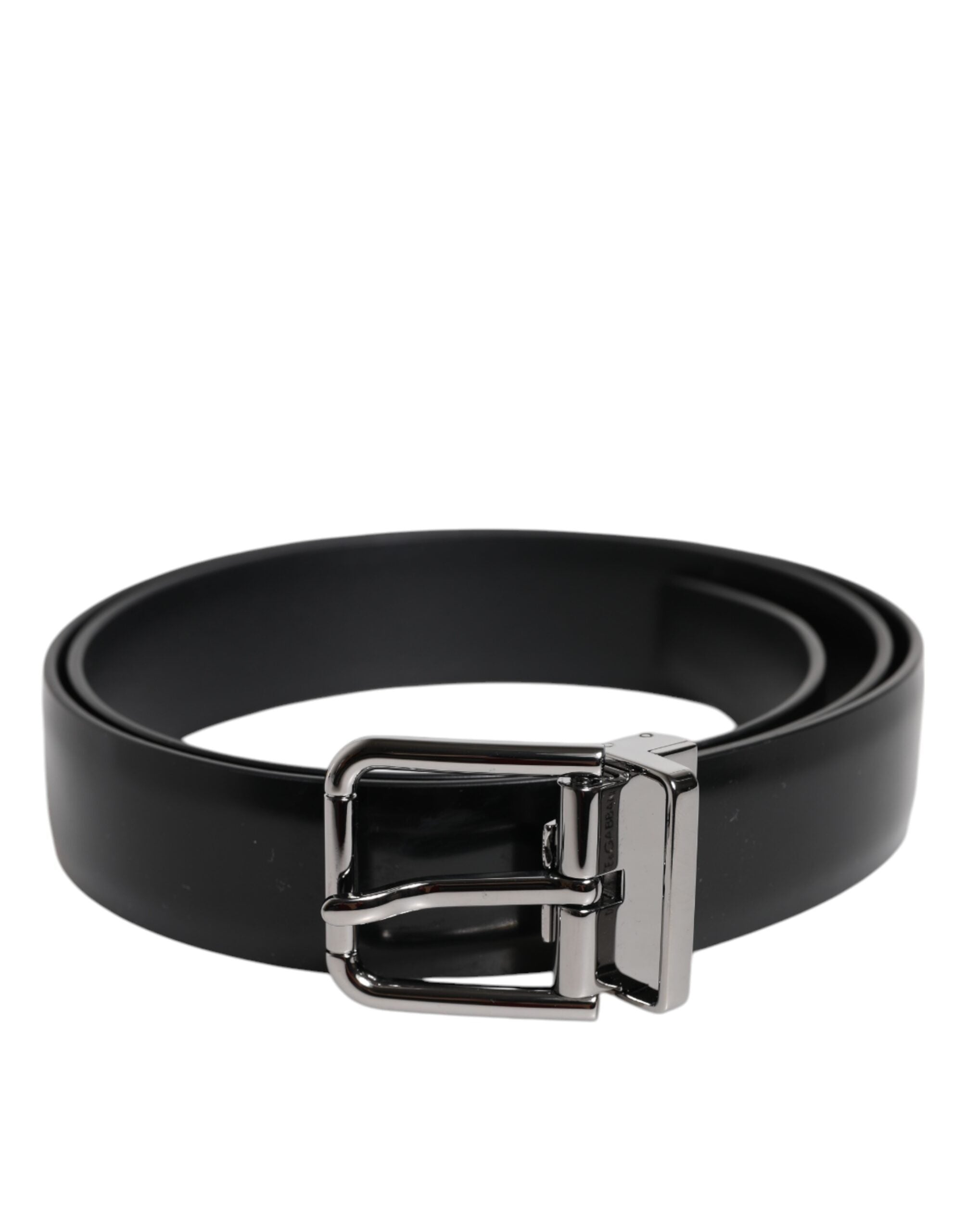 Black Shiny Leather Silver Metal Buckle Belt - ventzia