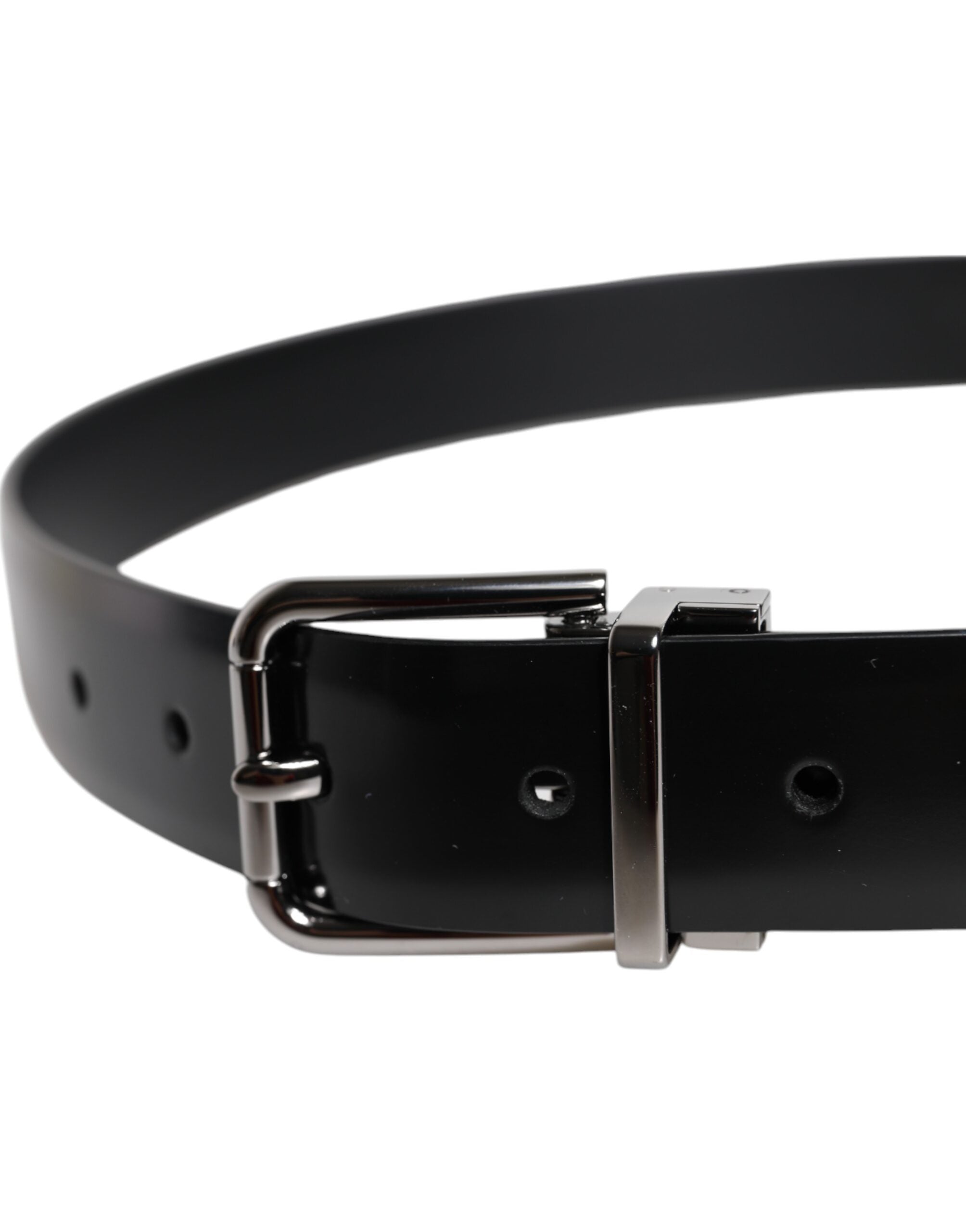 Black Shiny Leather Silver Metal Buckle Belt - ventzia