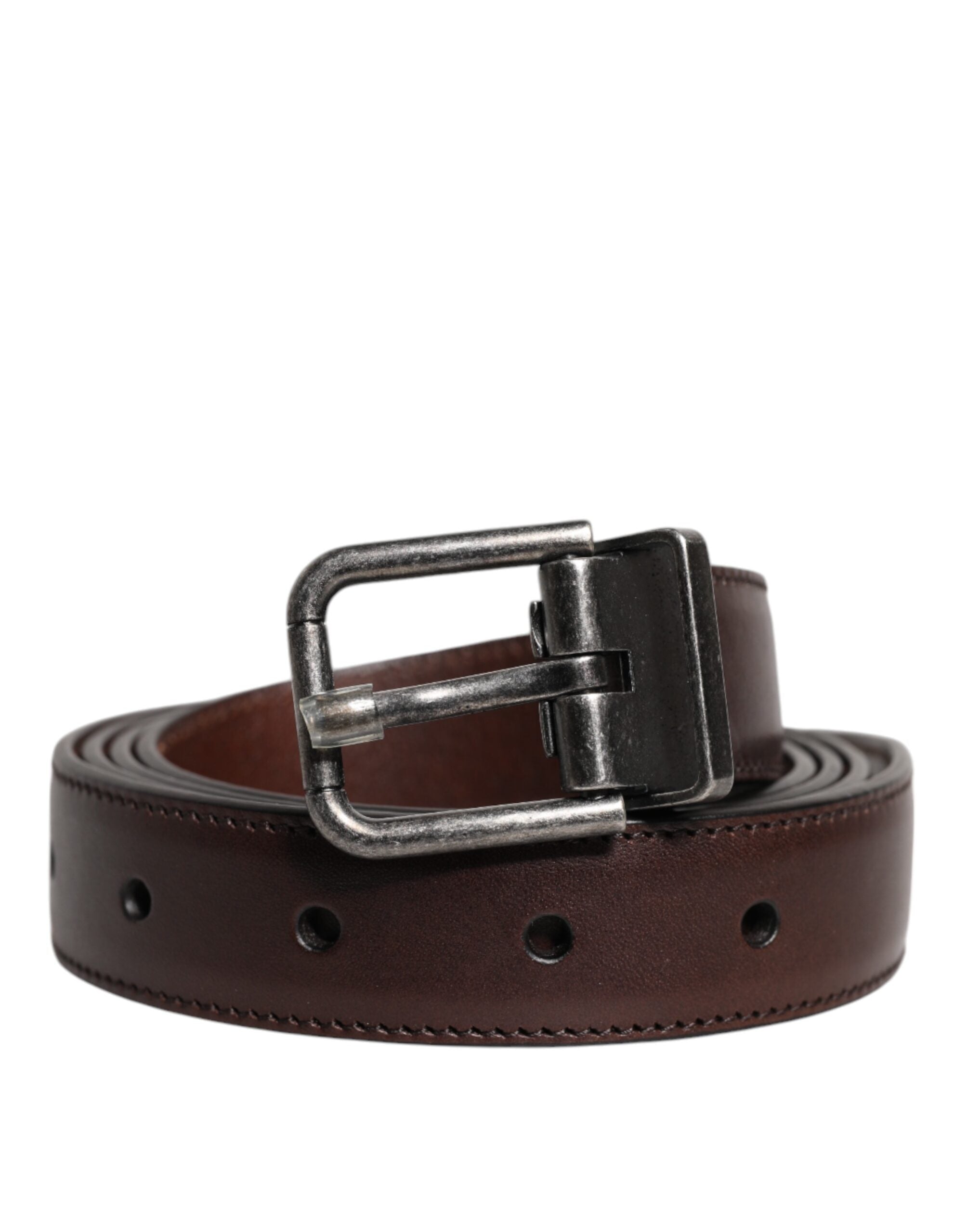 Brown Leather Silver Metal Buckle Belt - ventzia