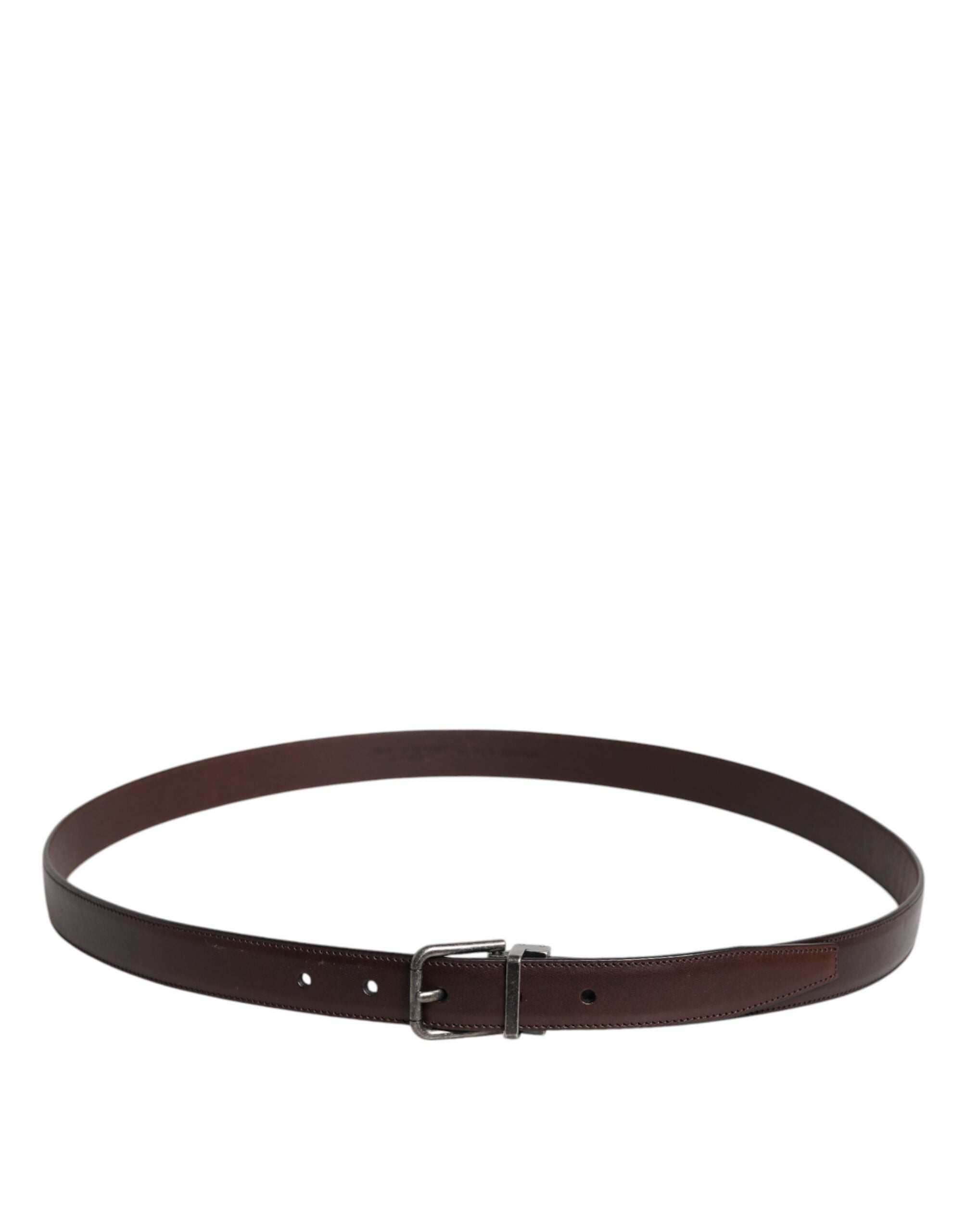 Brown Leather Silver Metal Buckle Belt - ventzia