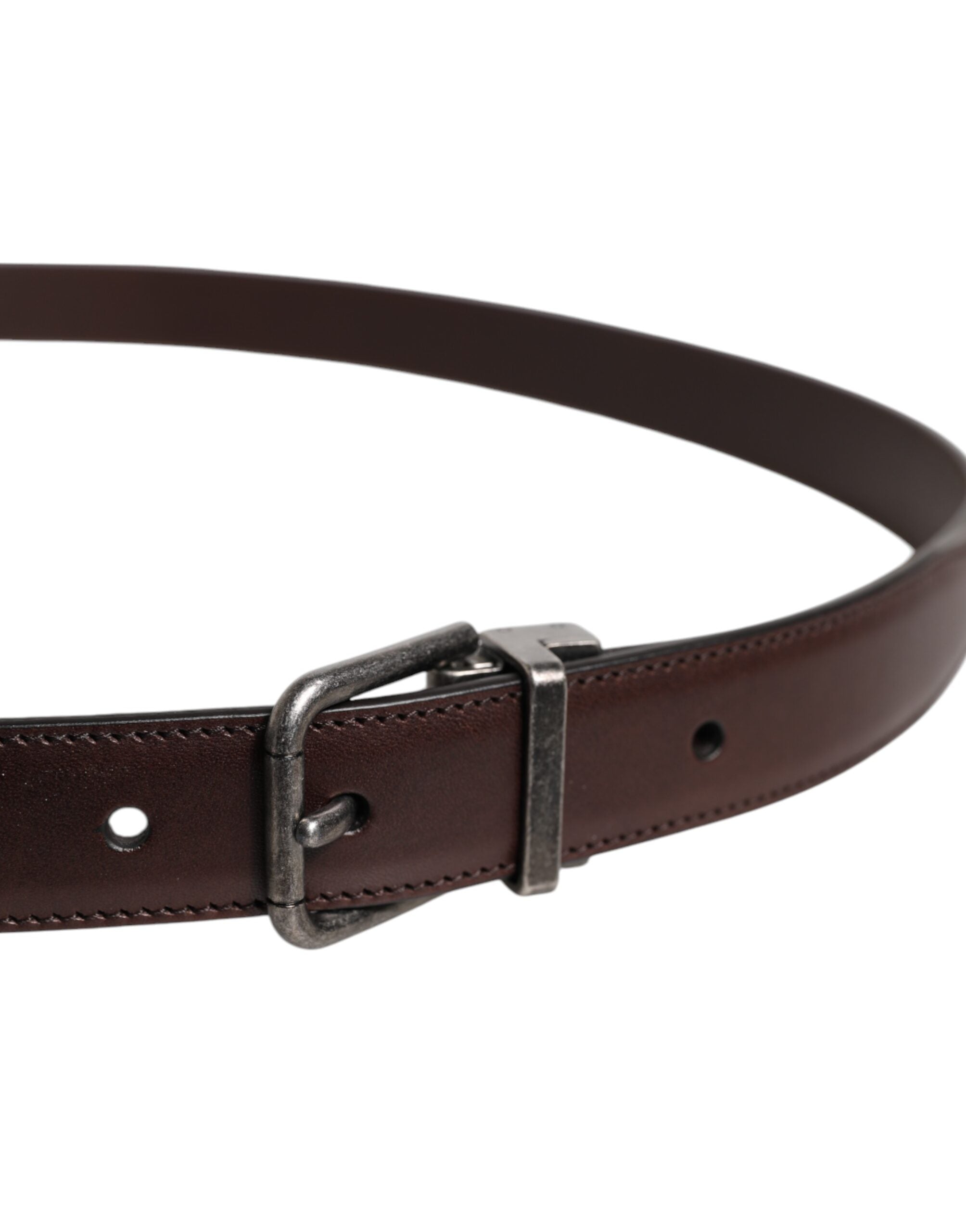 Brown Leather Silver Metal Buckle Belt - ventzia