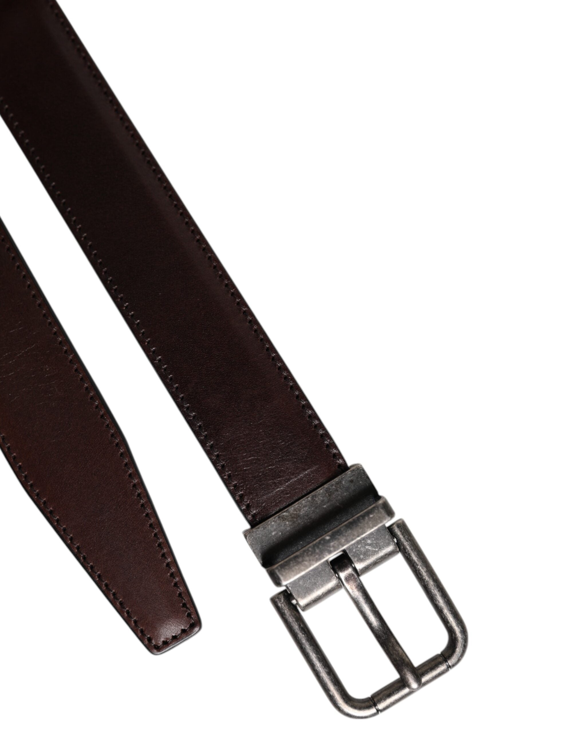 Brown Leather Silver Metal Buckle Belt - ventzia