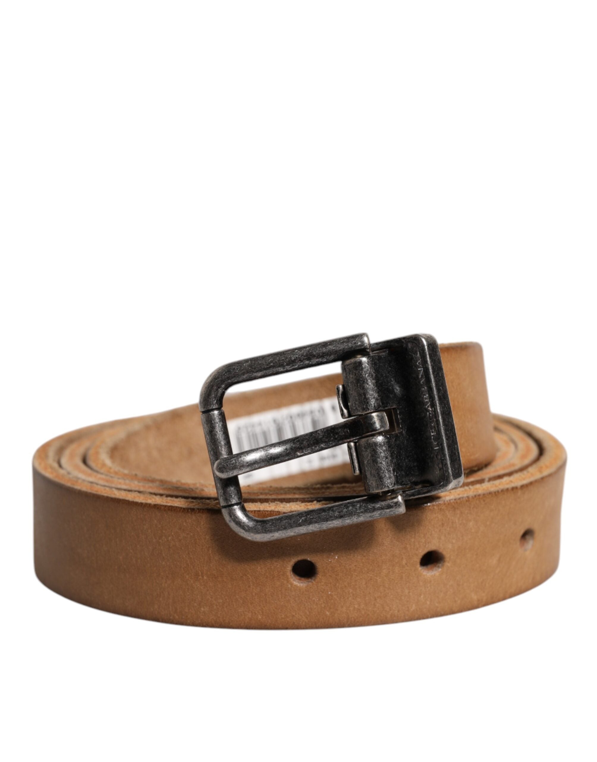Brown Leather Silver Tone Metal Buckle Belt - ventzia