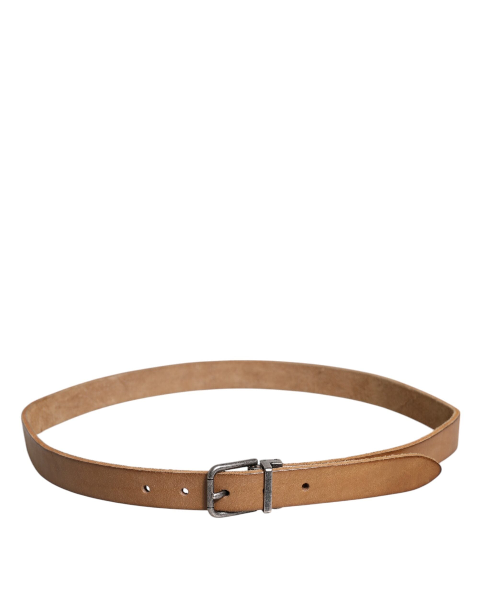 Brown Leather Silver Tone Metal Buckle Belt - ventzia