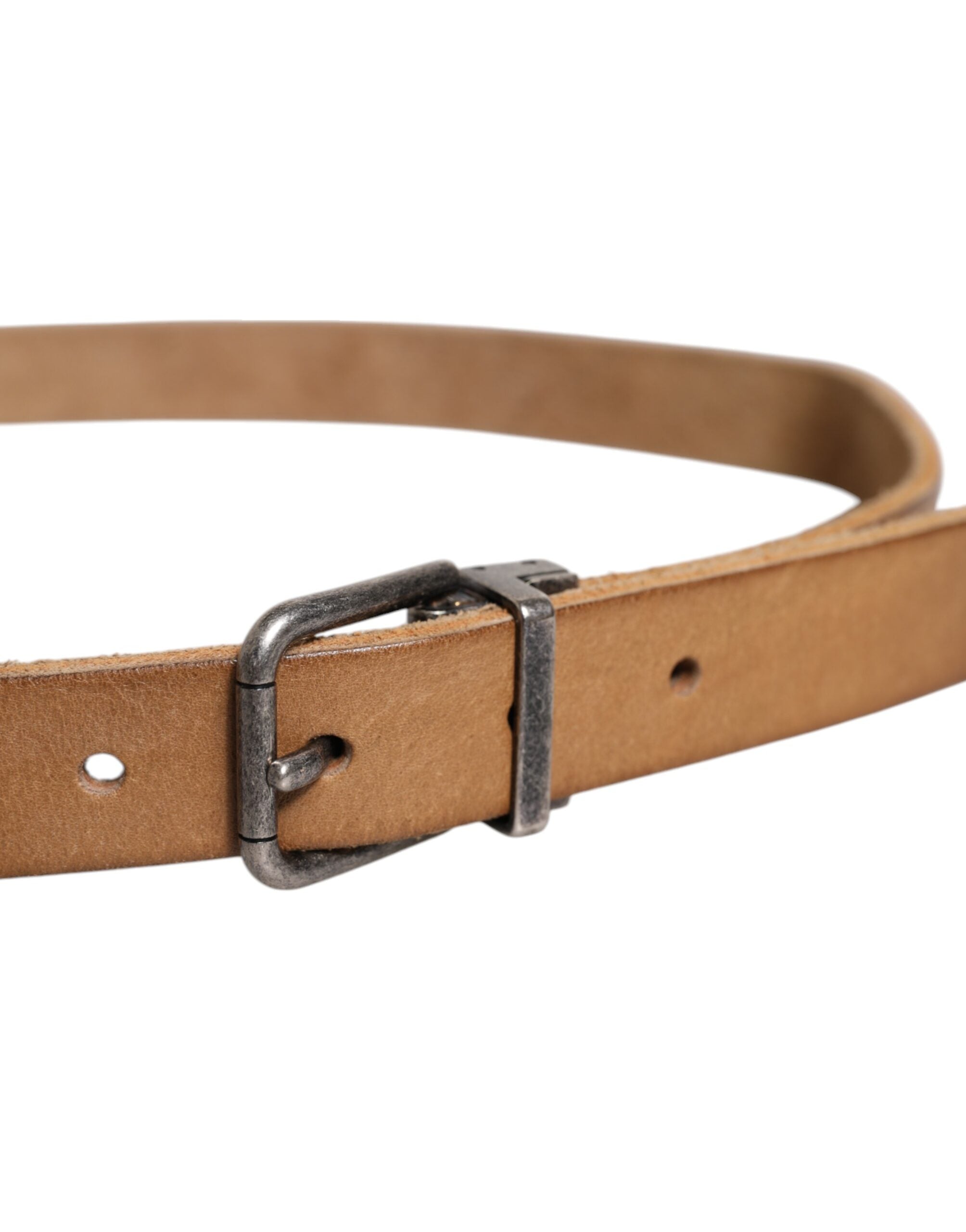 Brown Leather Silver Tone Metal Buckle Belt - ventzia