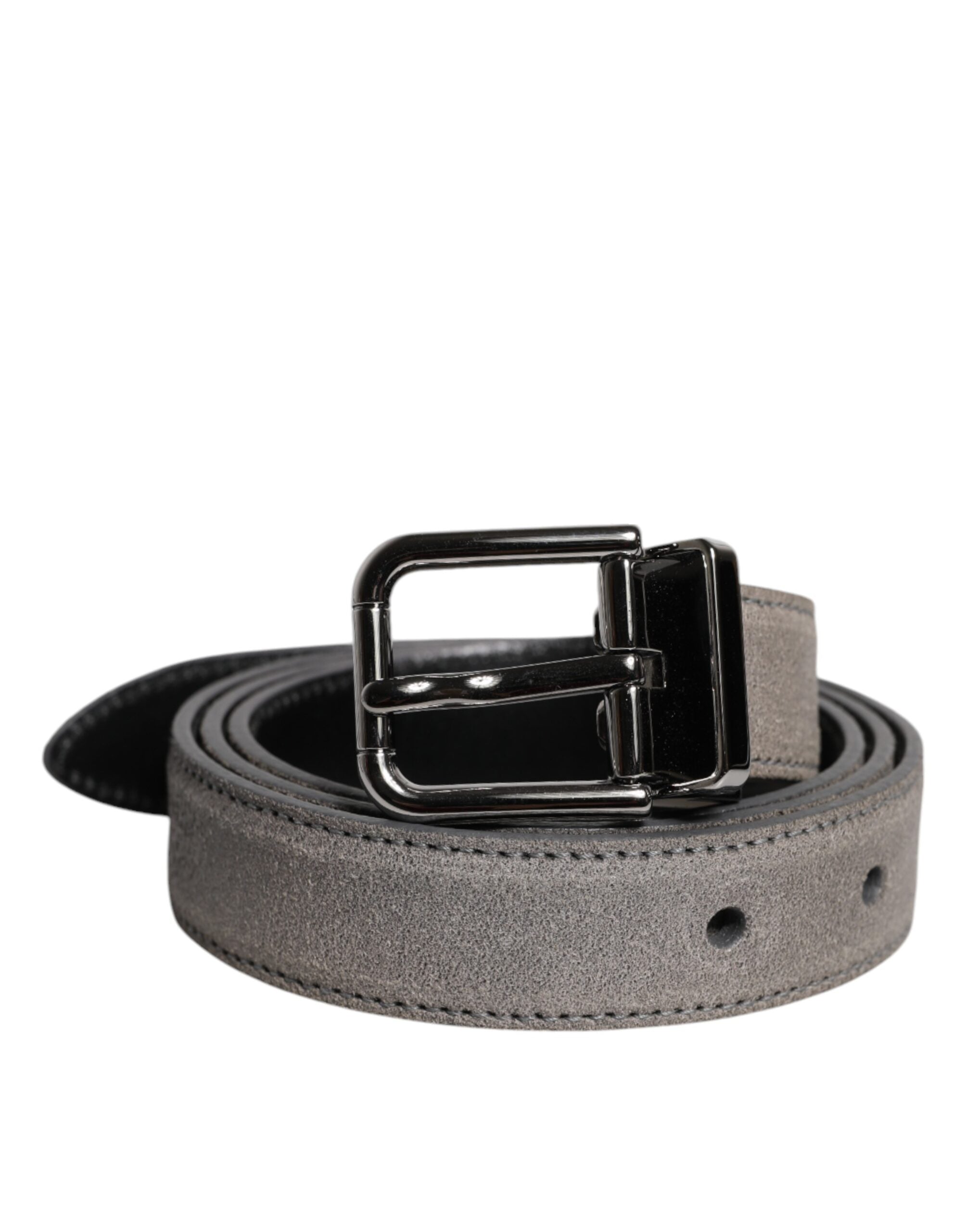 Gray Leather Silver Tone Metal Buckle Belt - ventzia