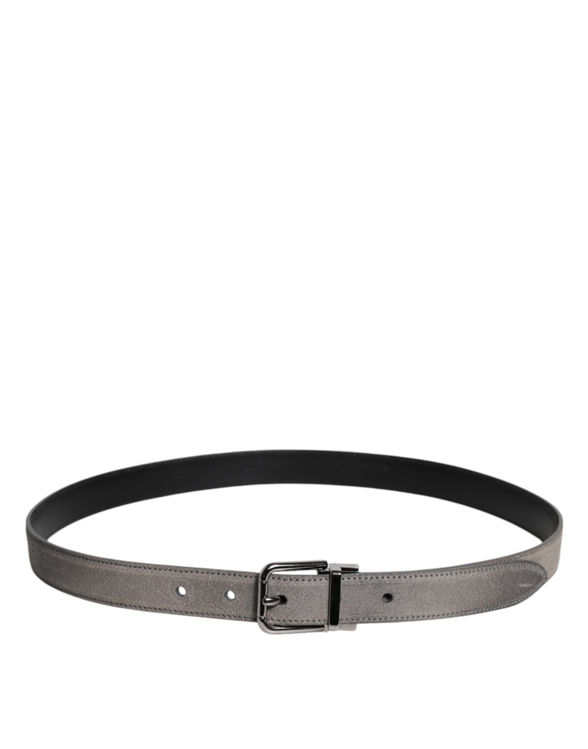 Gray Leather Silver Tone Metal Buckle Belt - ventzia