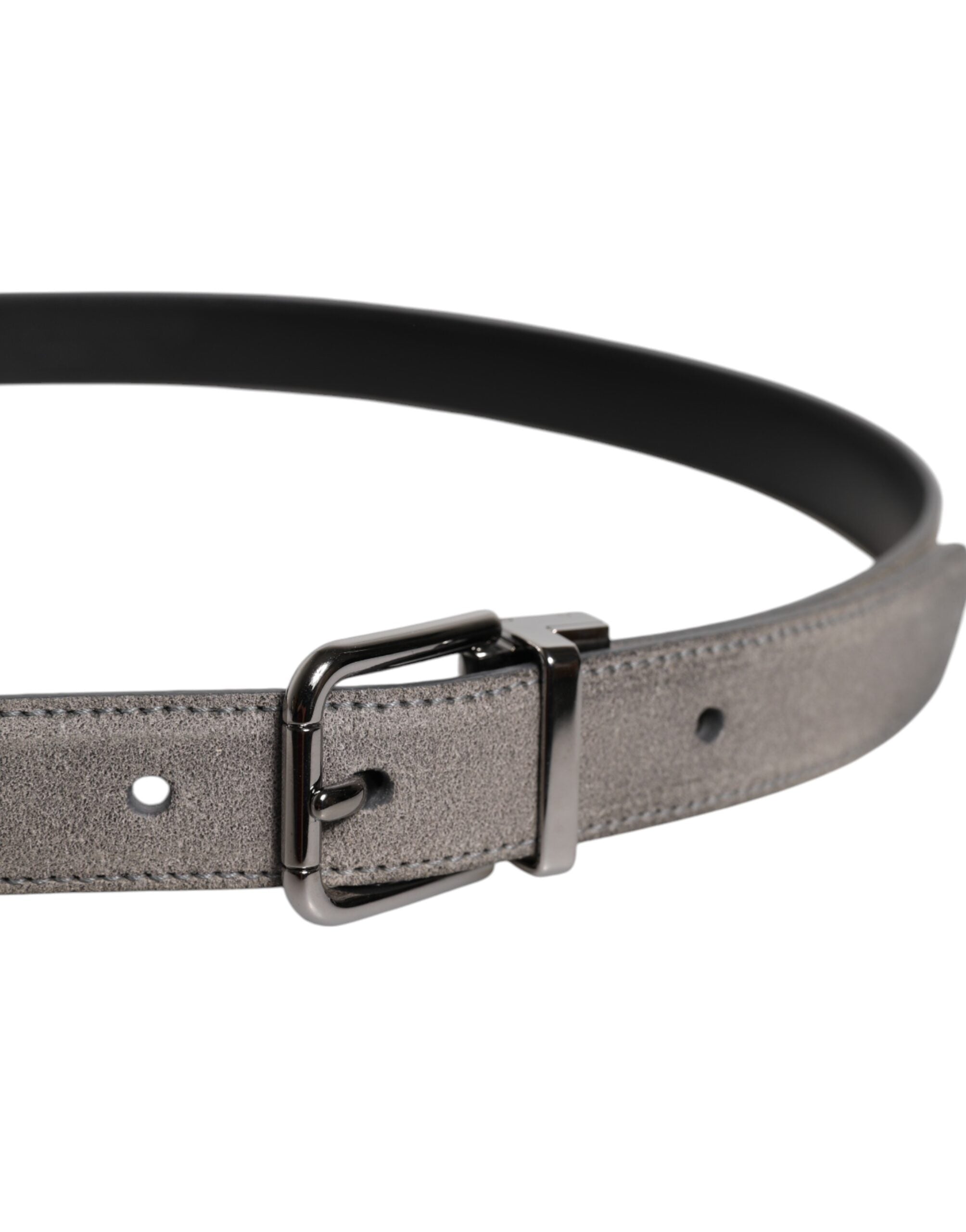 Gray Leather Silver Tone Metal Buckle Belt - ventzia