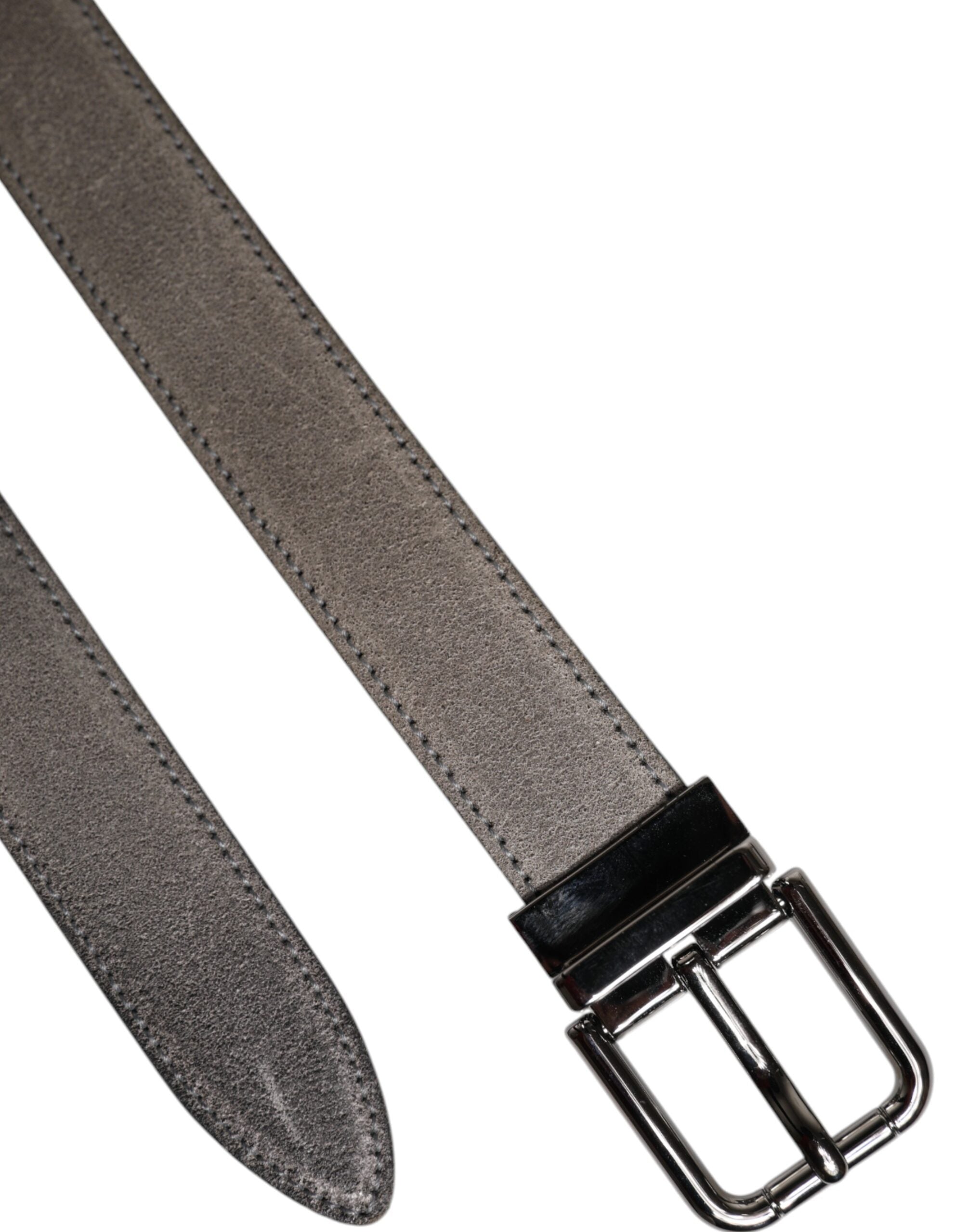 Gray Leather Silver Tone Metal Buckle Belt - ventzia