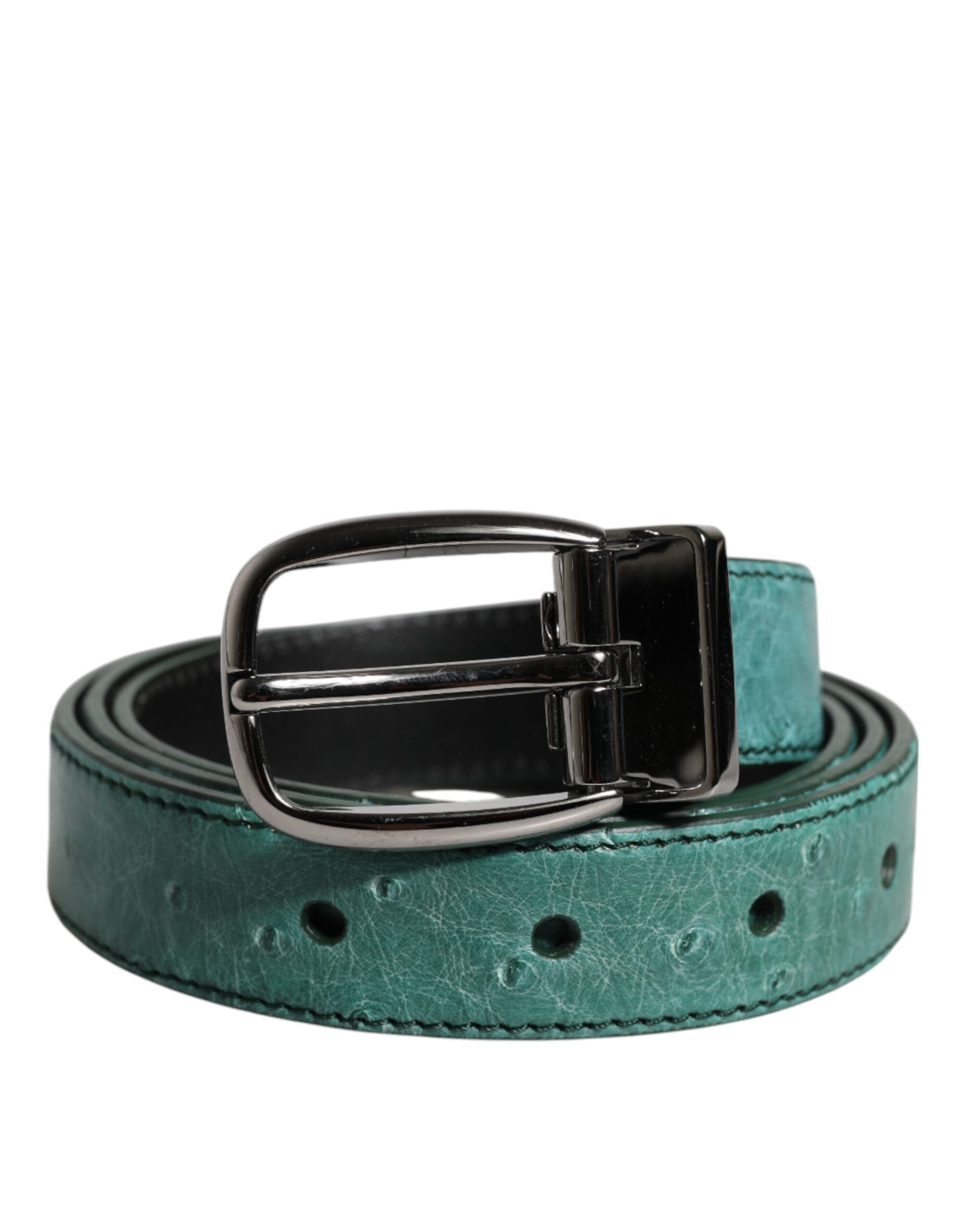Green Leather Silver Tone Metal Buckle Belt - ventzia