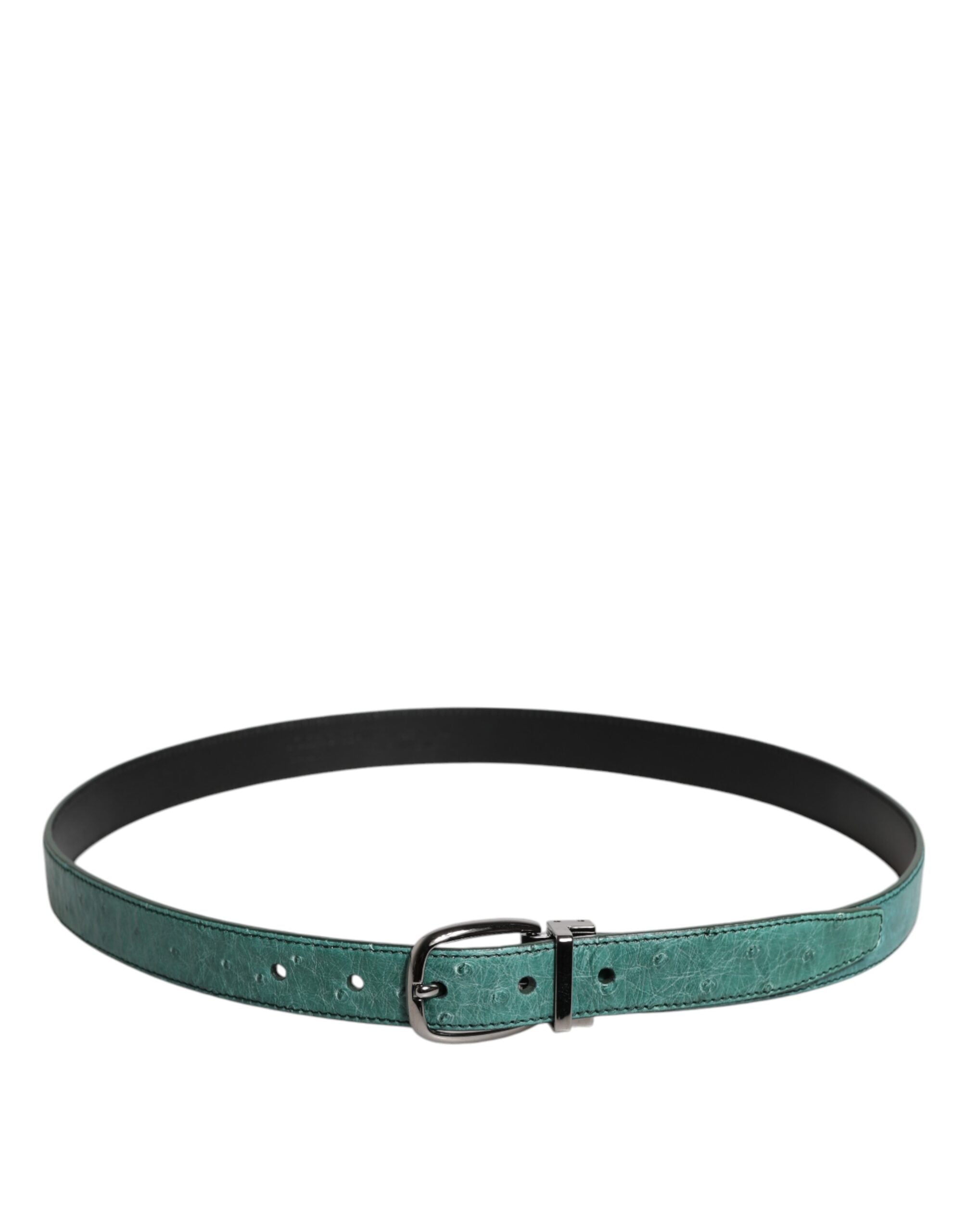 Green Leather Silver Tone Metal Buckle Belt - ventzia