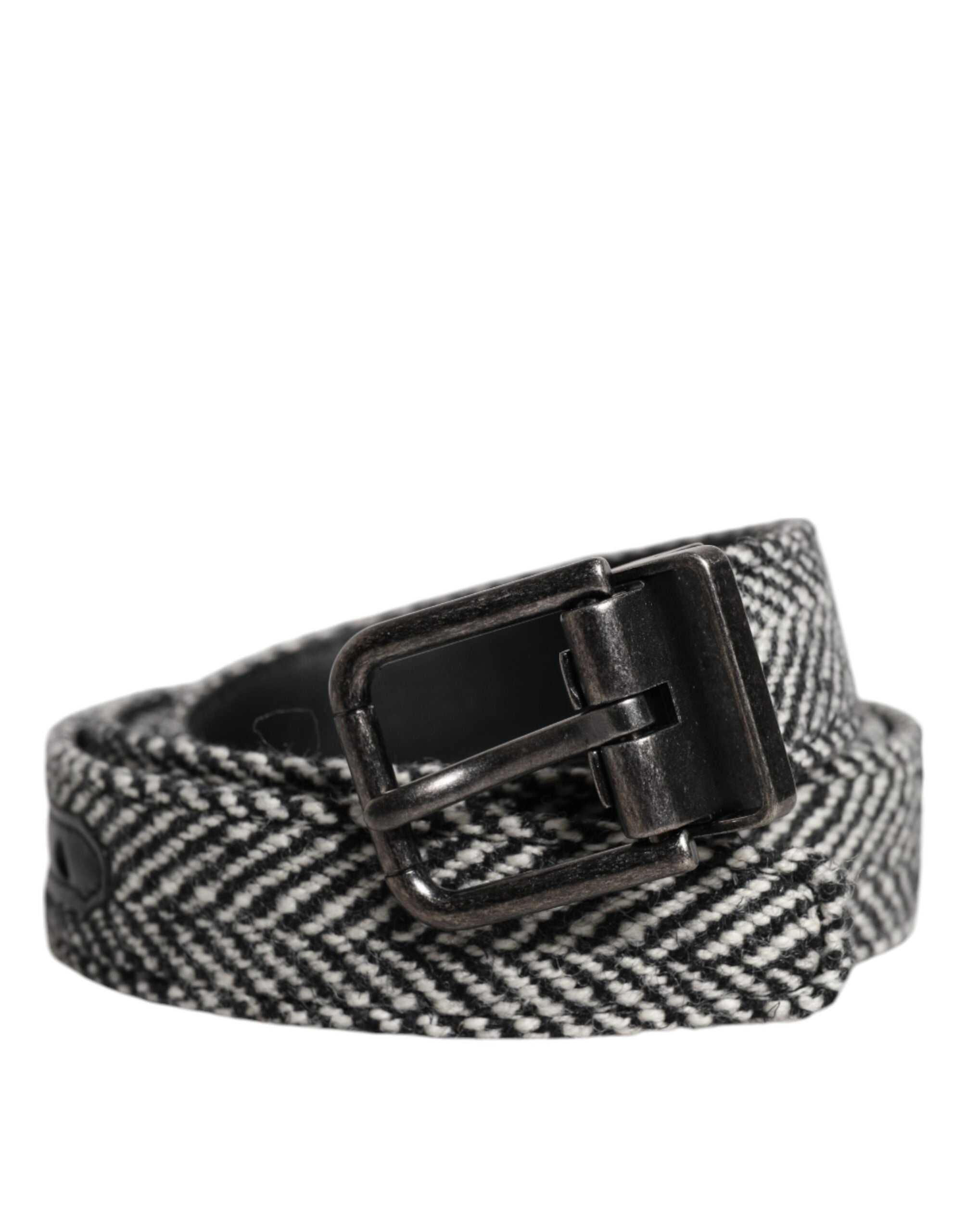 Black White Silver Tone Metal Buckle Belt - ventzia