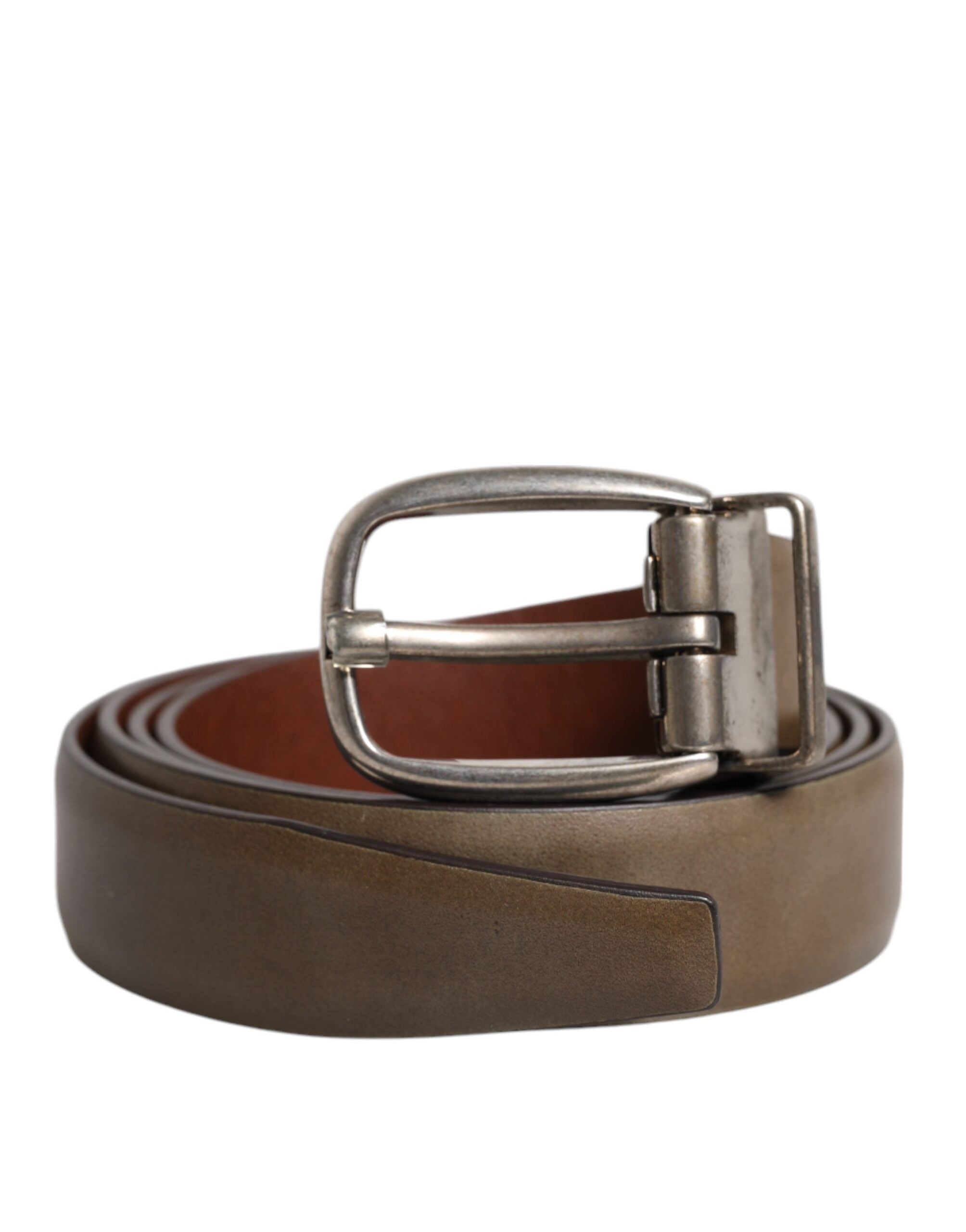 Brown Leather Classic Metal Logo Buckle Belt - ventzia