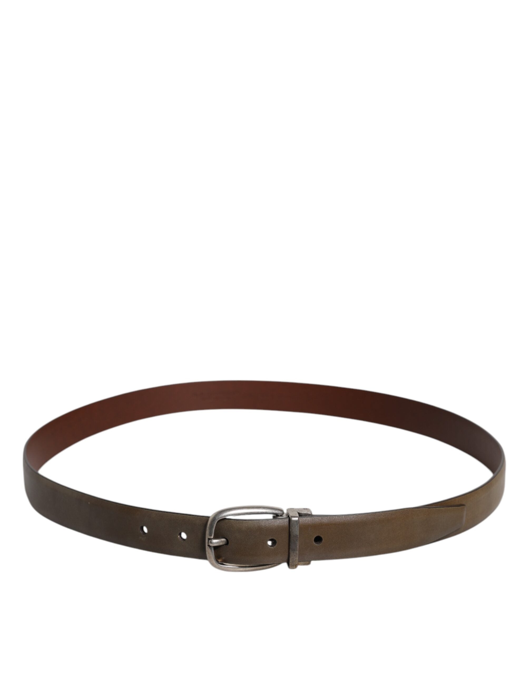 Brown Leather Classic Metal Logo Buckle Belt - ventzia