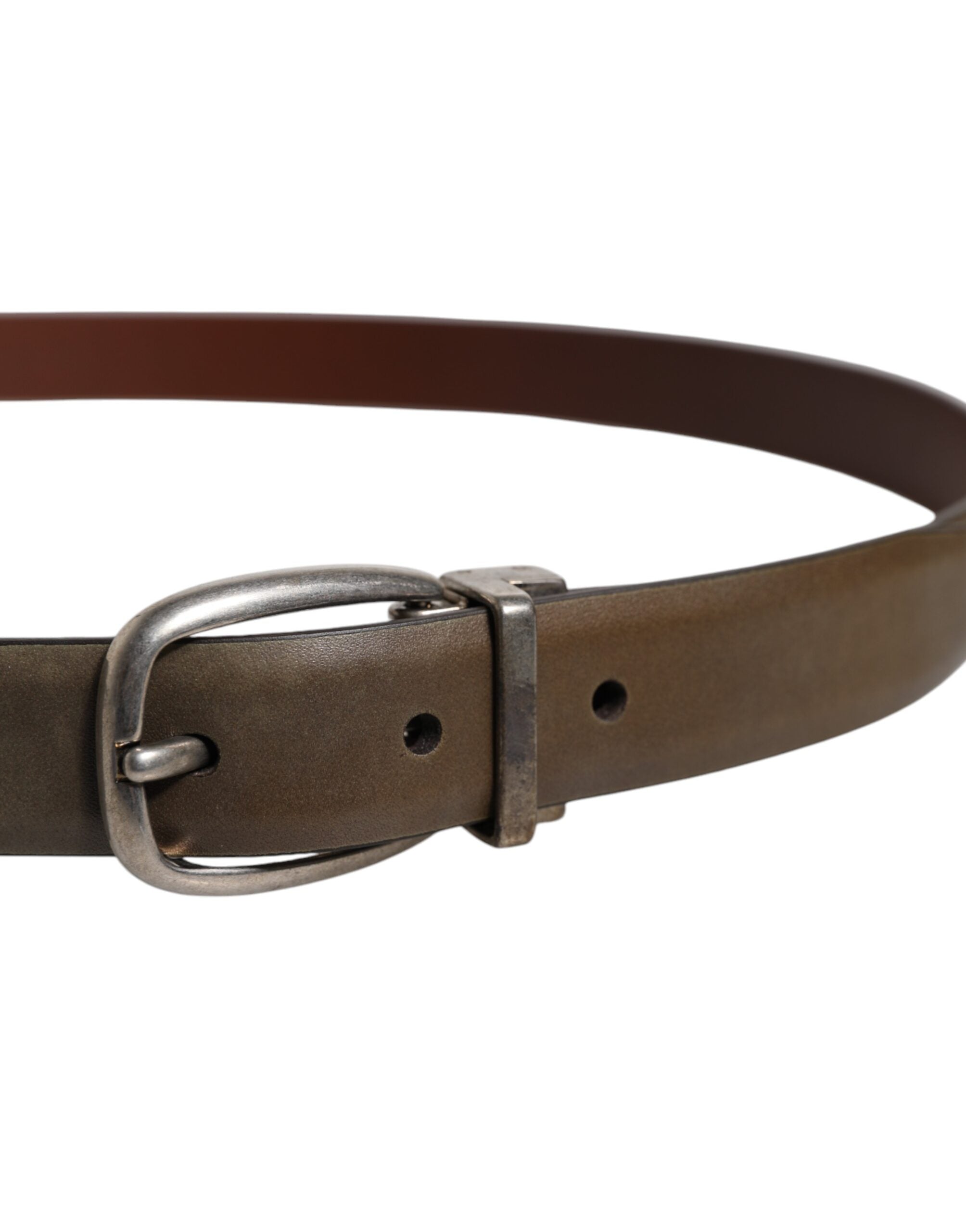 Brown Leather Classic Metal Logo Buckle Belt - ventzia