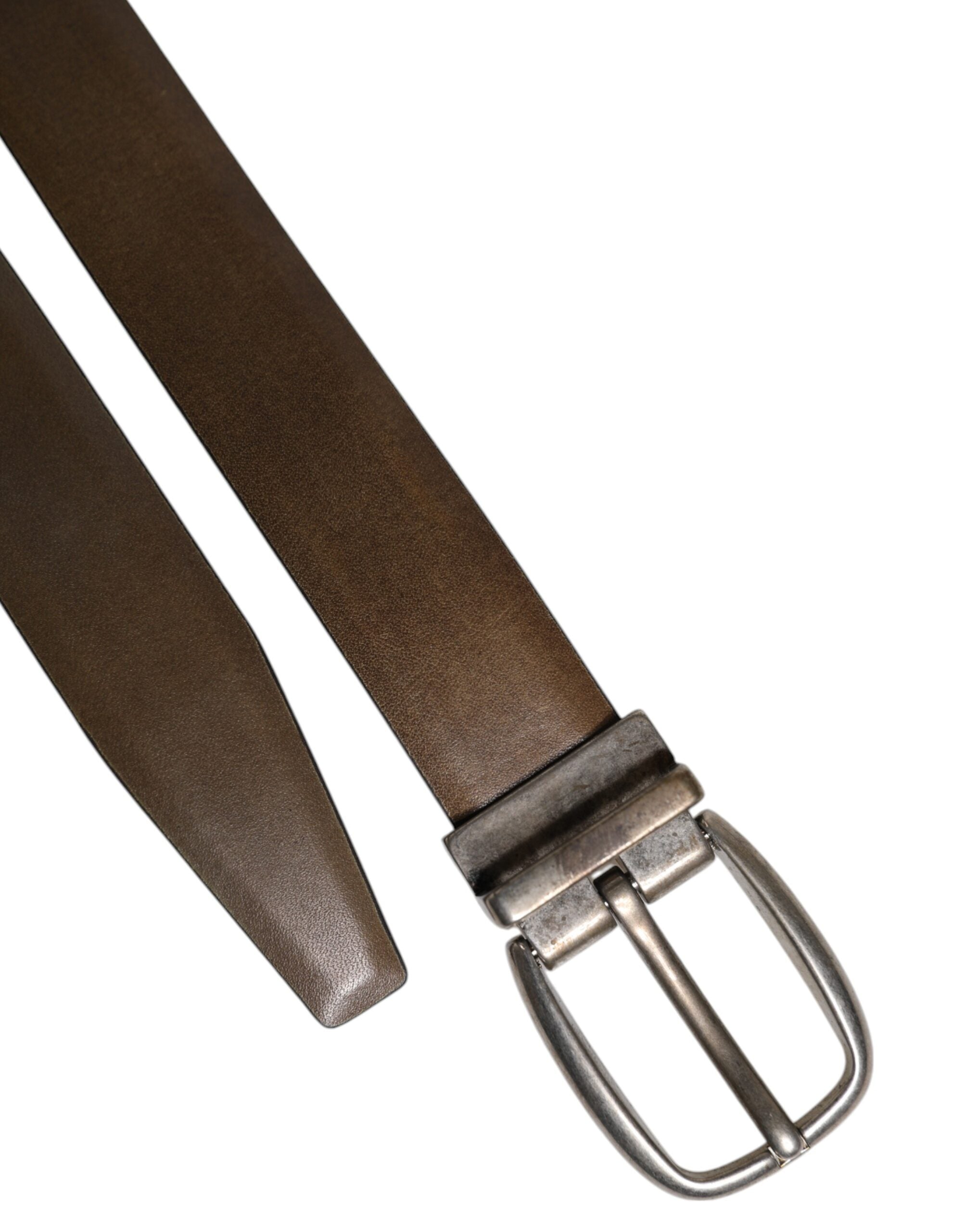 Brown Leather Classic Metal Logo Buckle Belt - ventzia