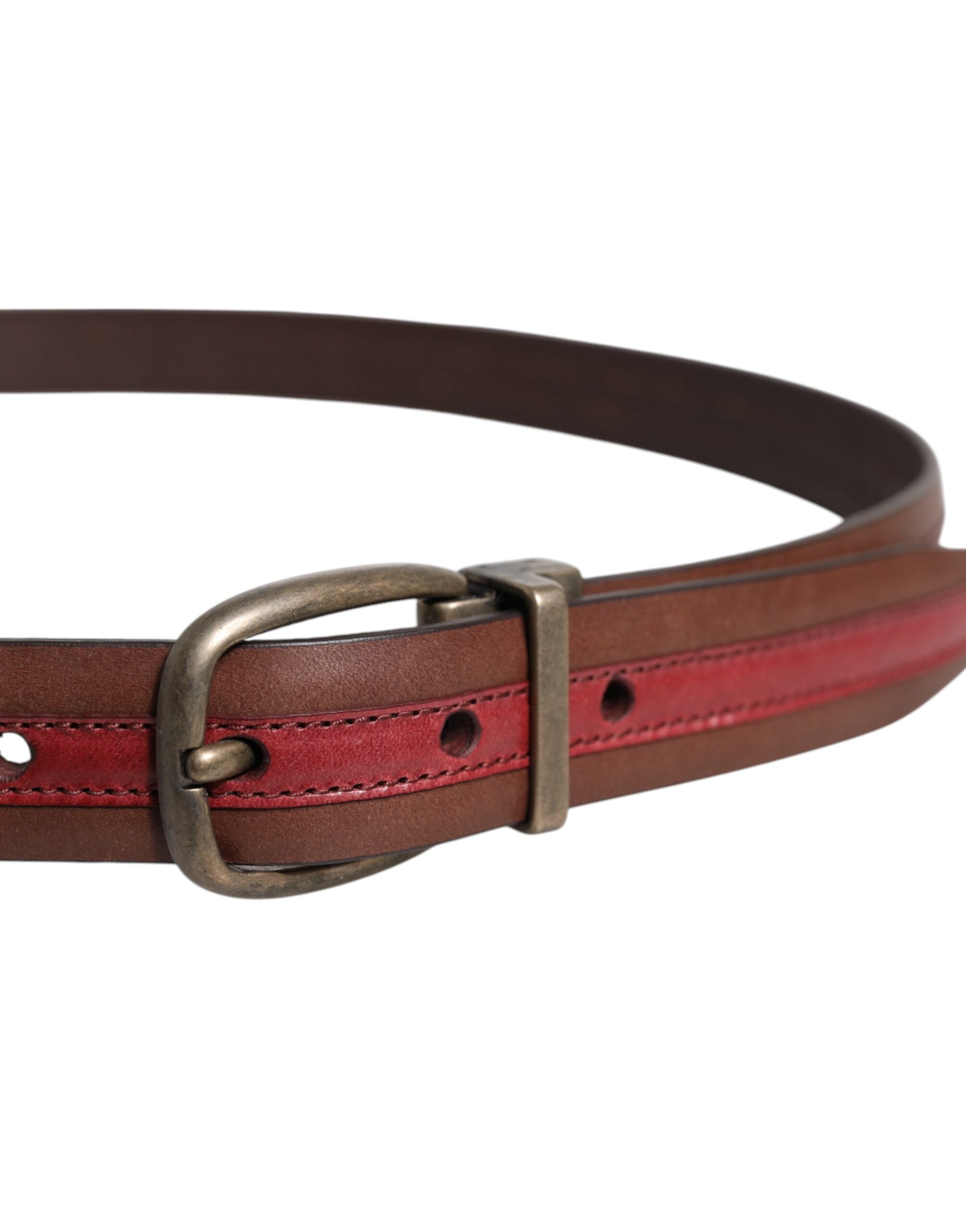 Burgundy Leather Metal Logo Buckle Belt - ventzia