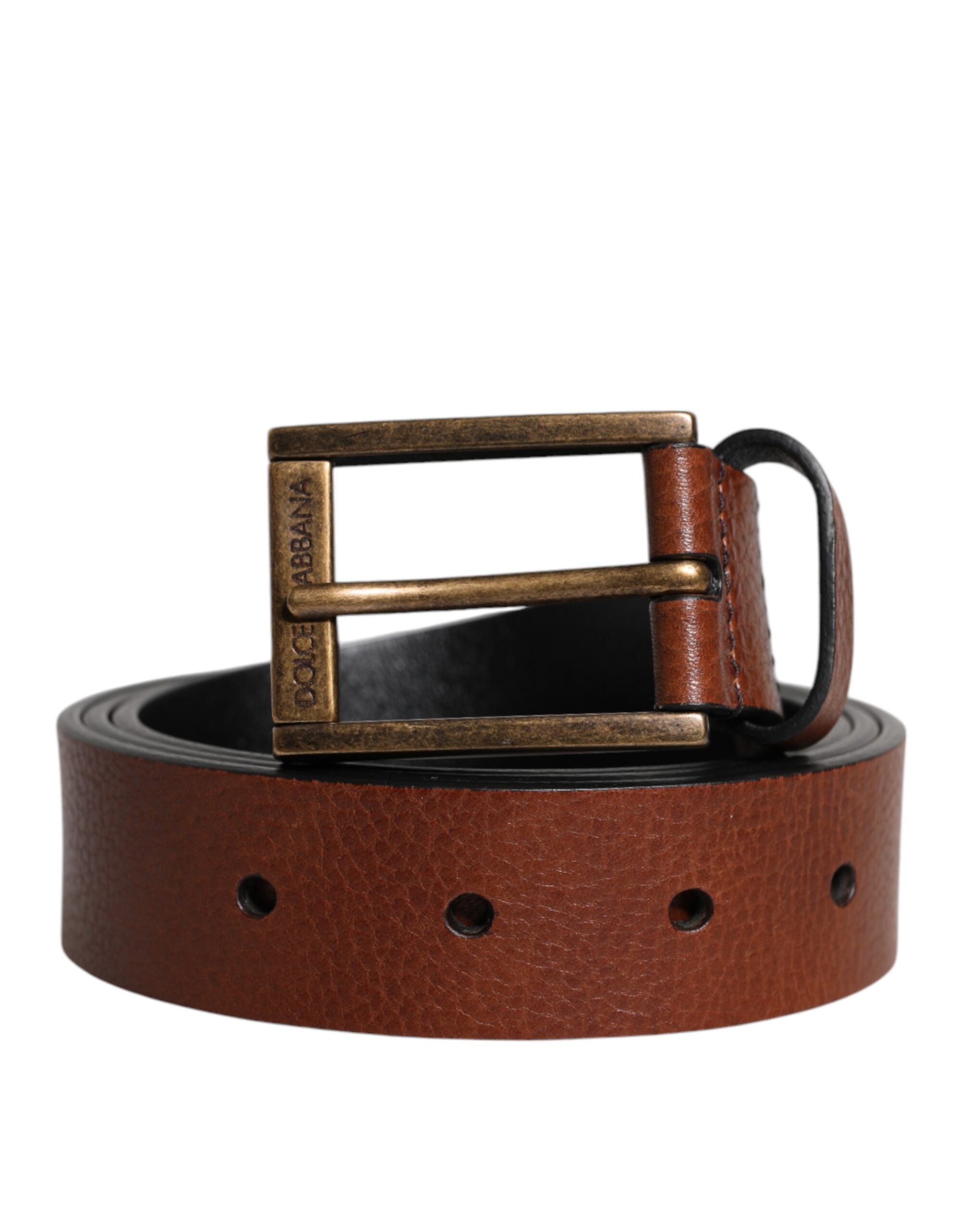 Brown Calf Leather Classic Metal Buckle Belt - ventzia