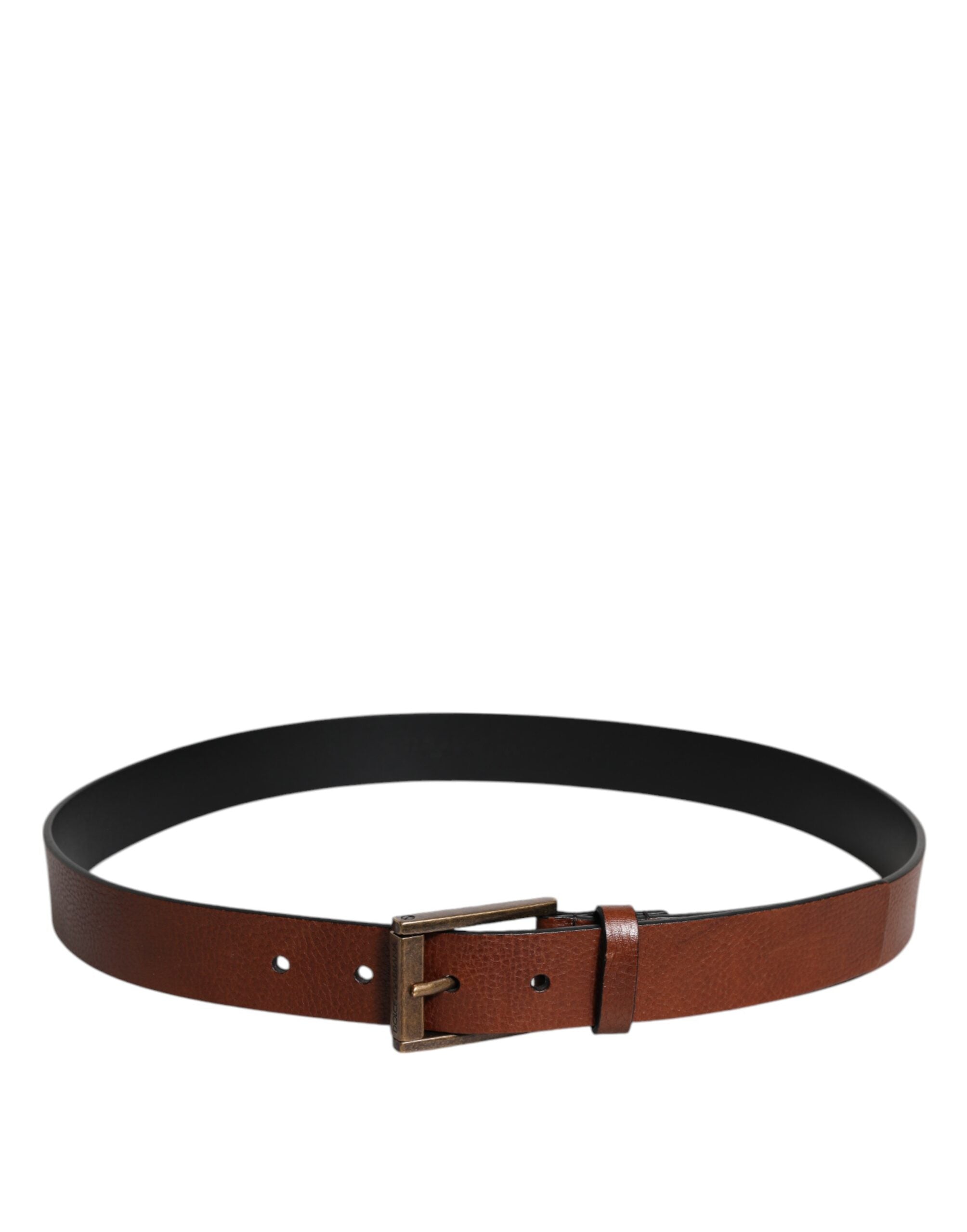 Brown Calf Leather Classic Metal Buckle Belt - ventzia