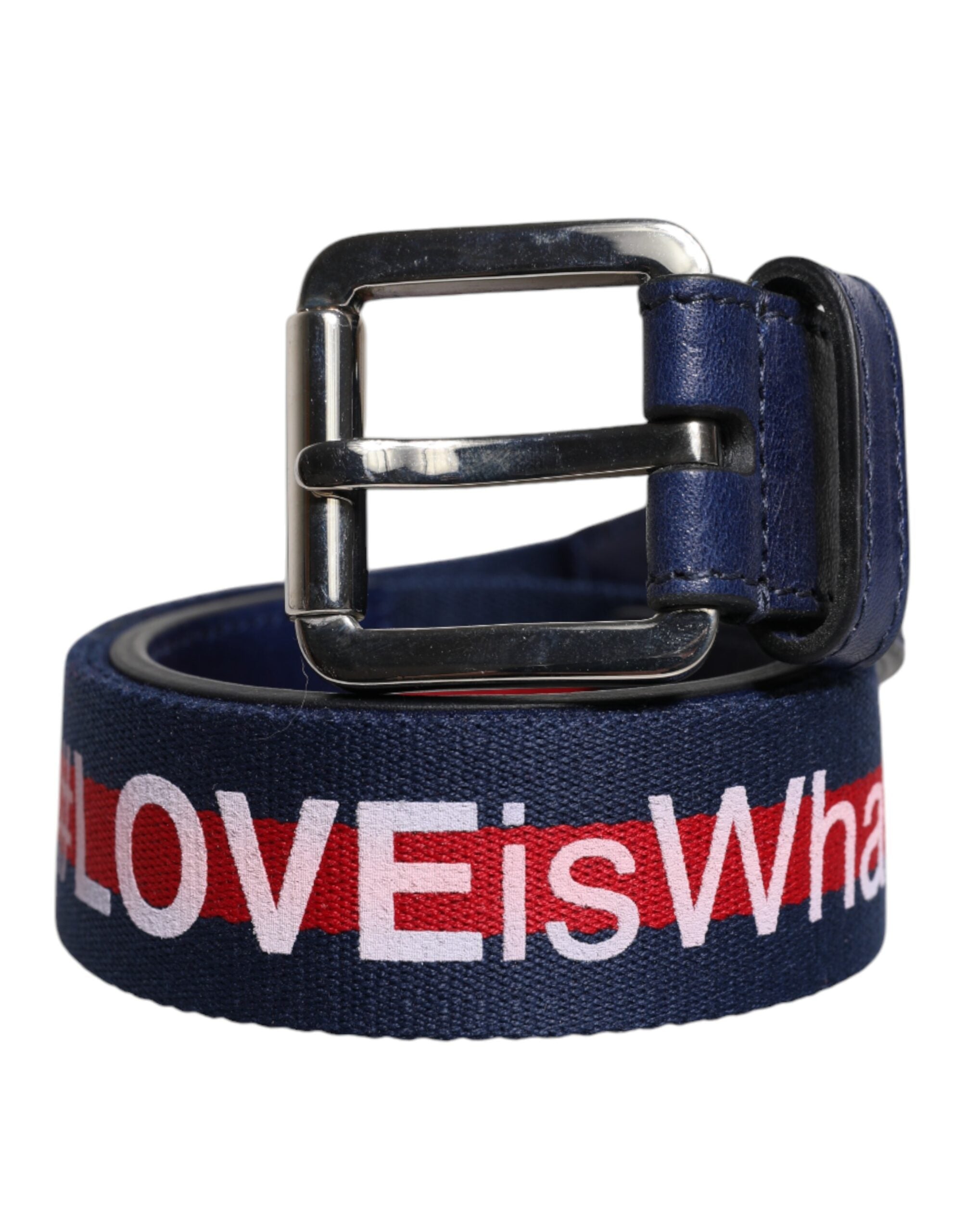 Blue Cotton Leather Printed Metal Buckle Belt - ventzia