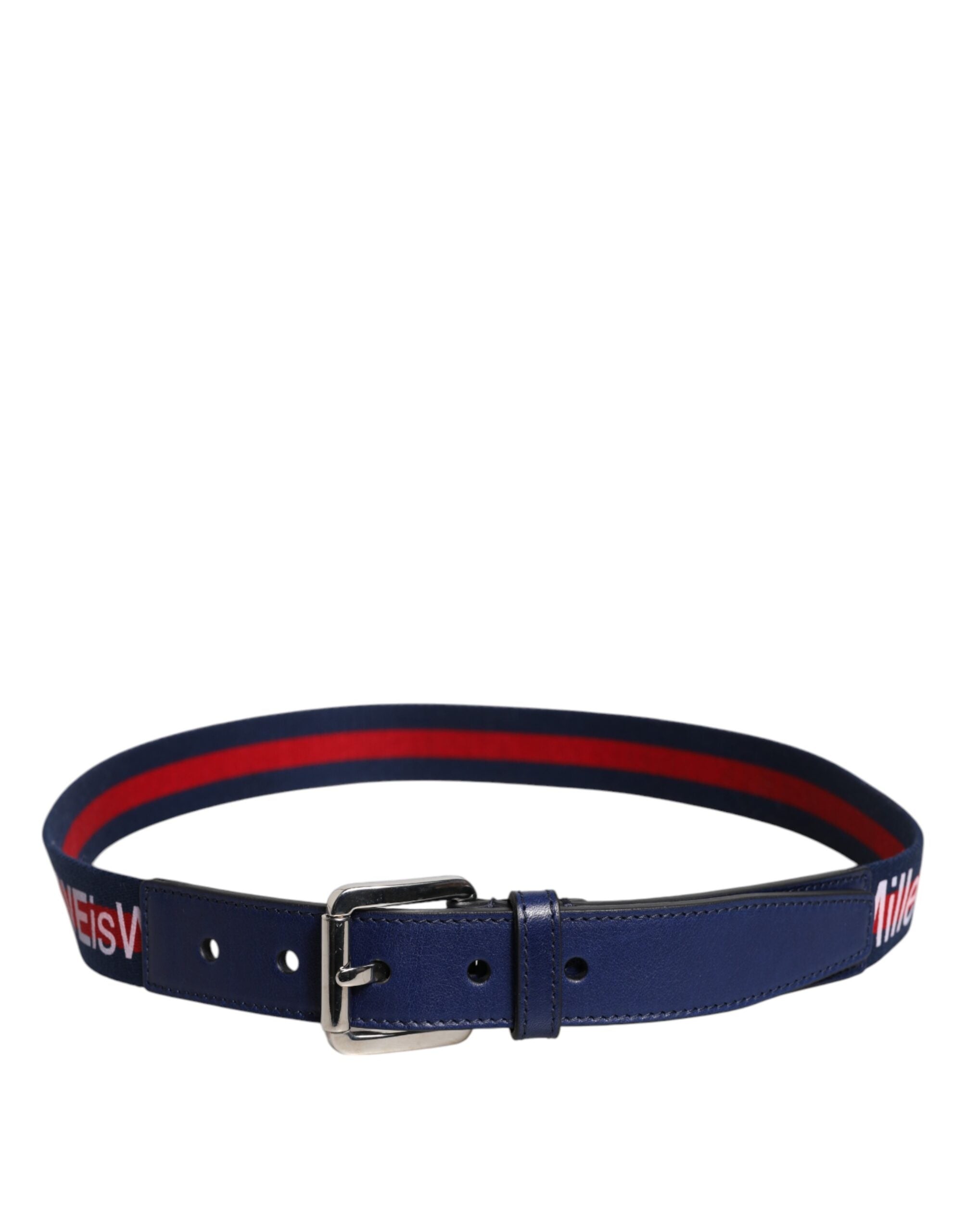 Blue Cotton Leather Printed Metal Buckle Belt - ventzia