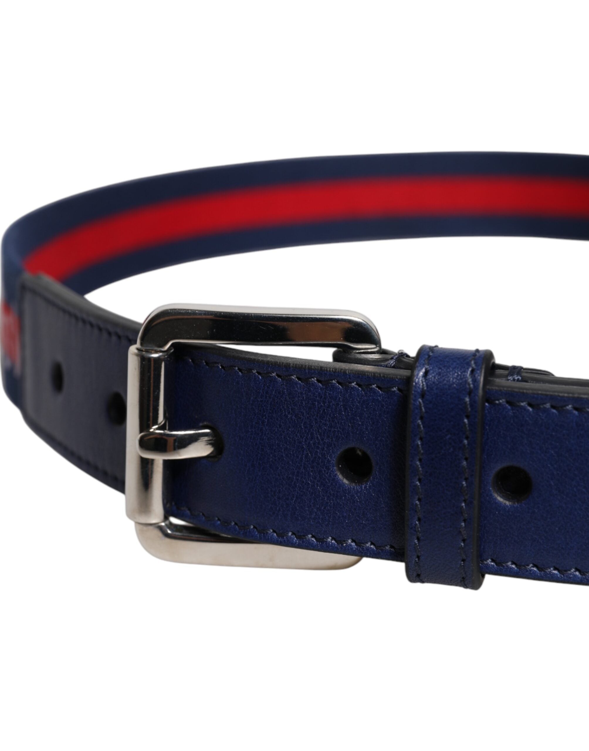 Blue Cotton Leather Printed Metal Buckle Belt - ventzia
