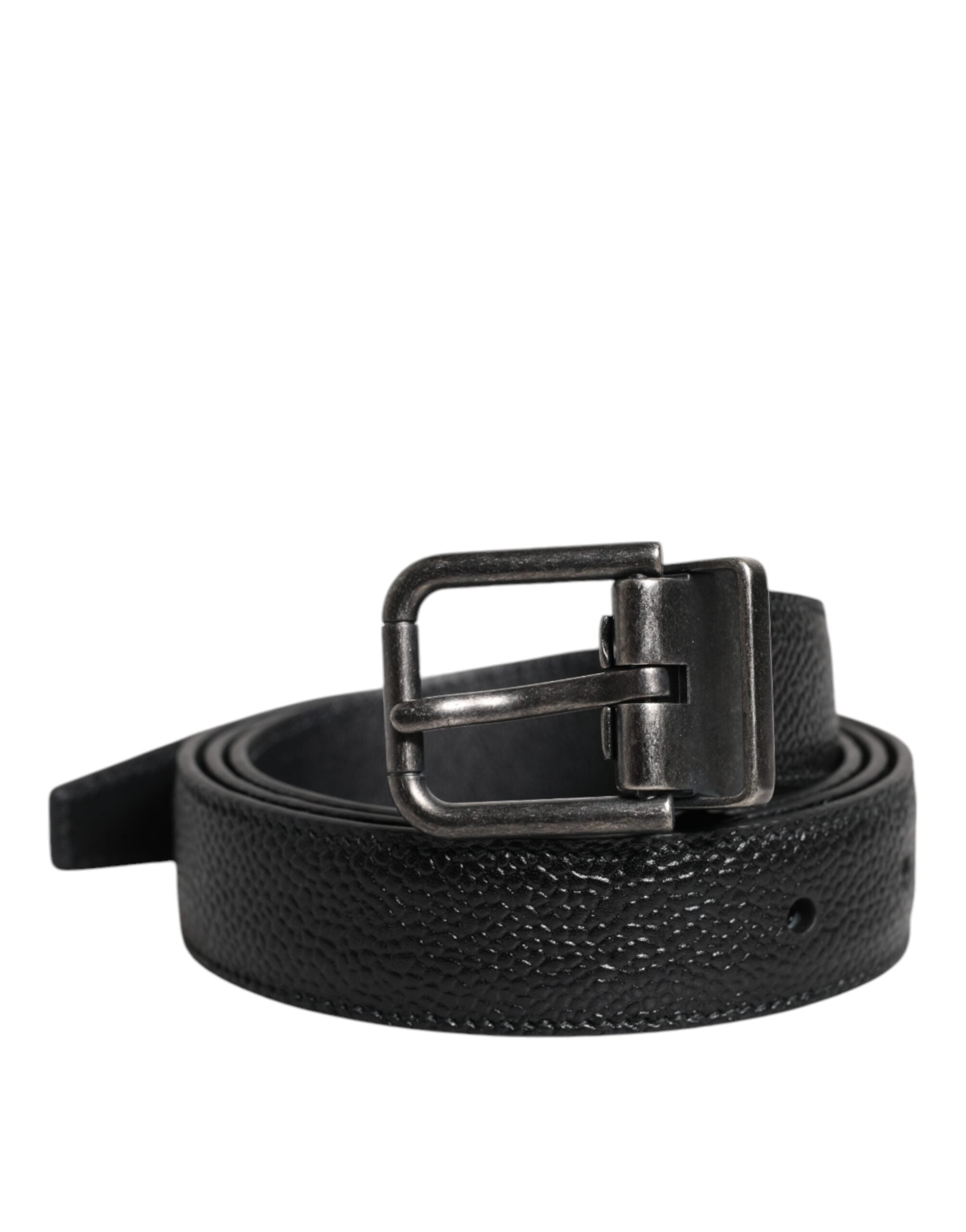 Black Calf Leather Classic Metal Buckle Belt - ventzia