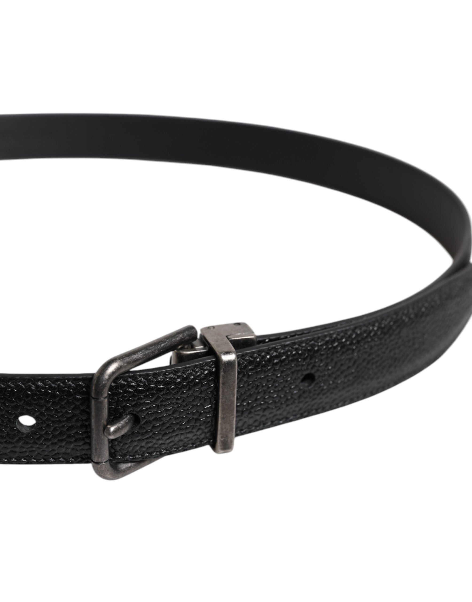 Black Calf Leather Classic Metal Buckle Belt - ventzia