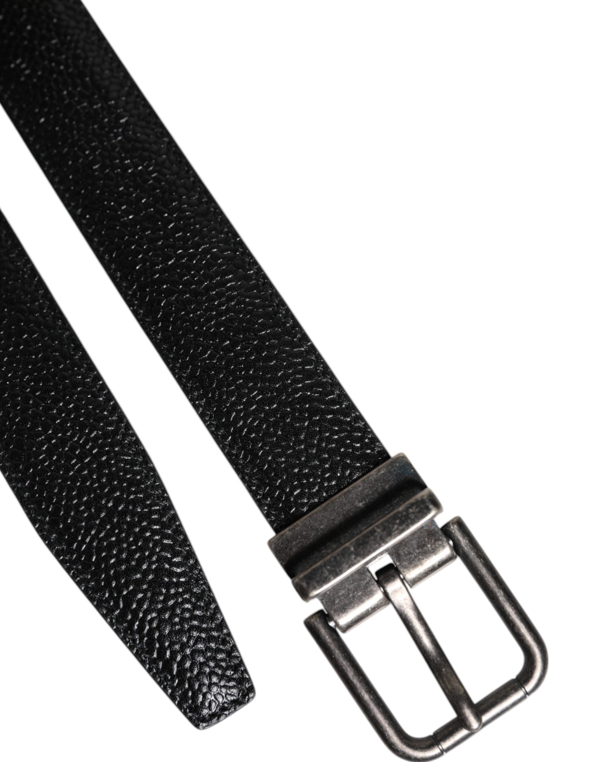 Black Calf Leather Classic Metal Buckle Belt - ventzia