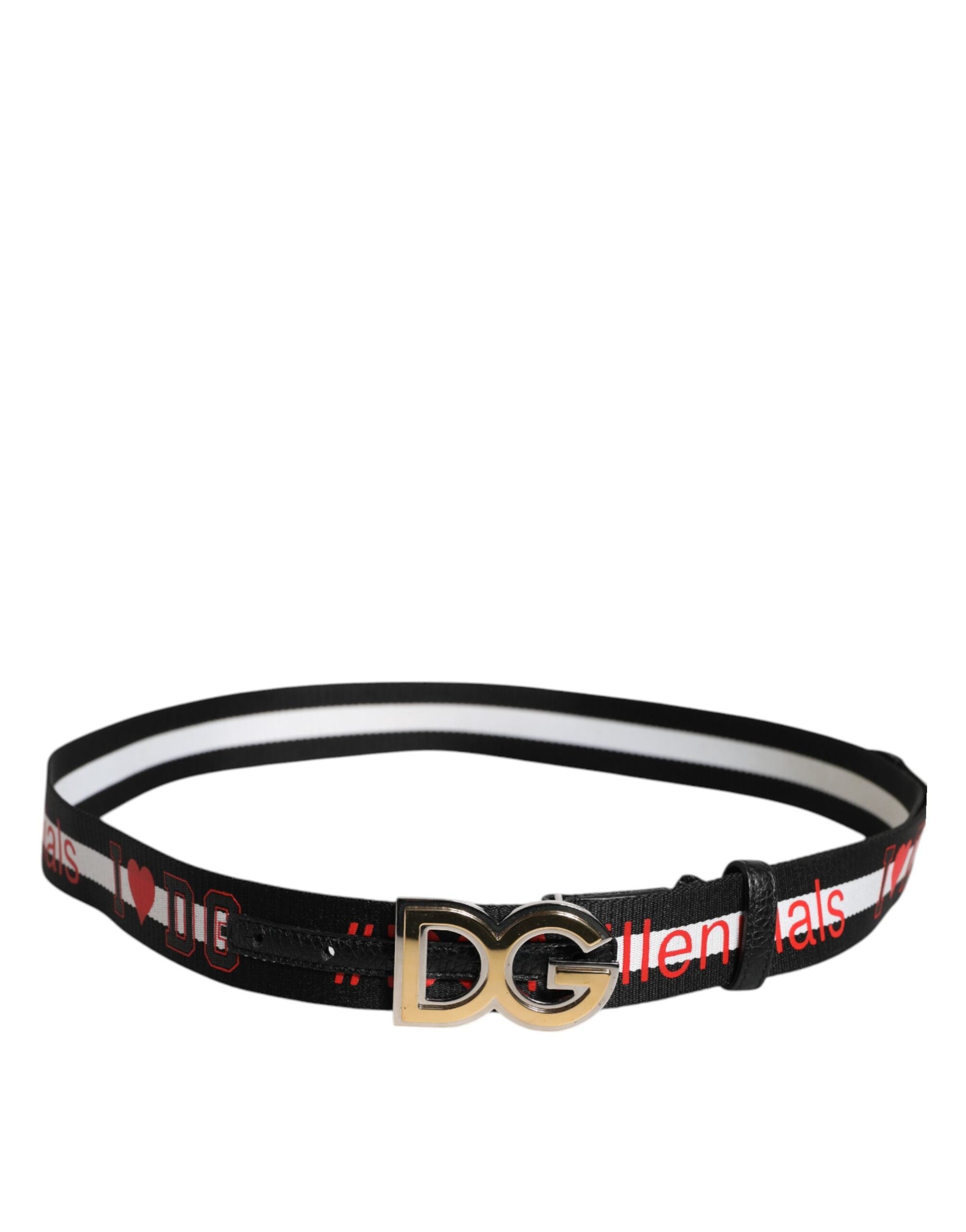 Black White Printed Metal Logo Buckle Belt - ventzia