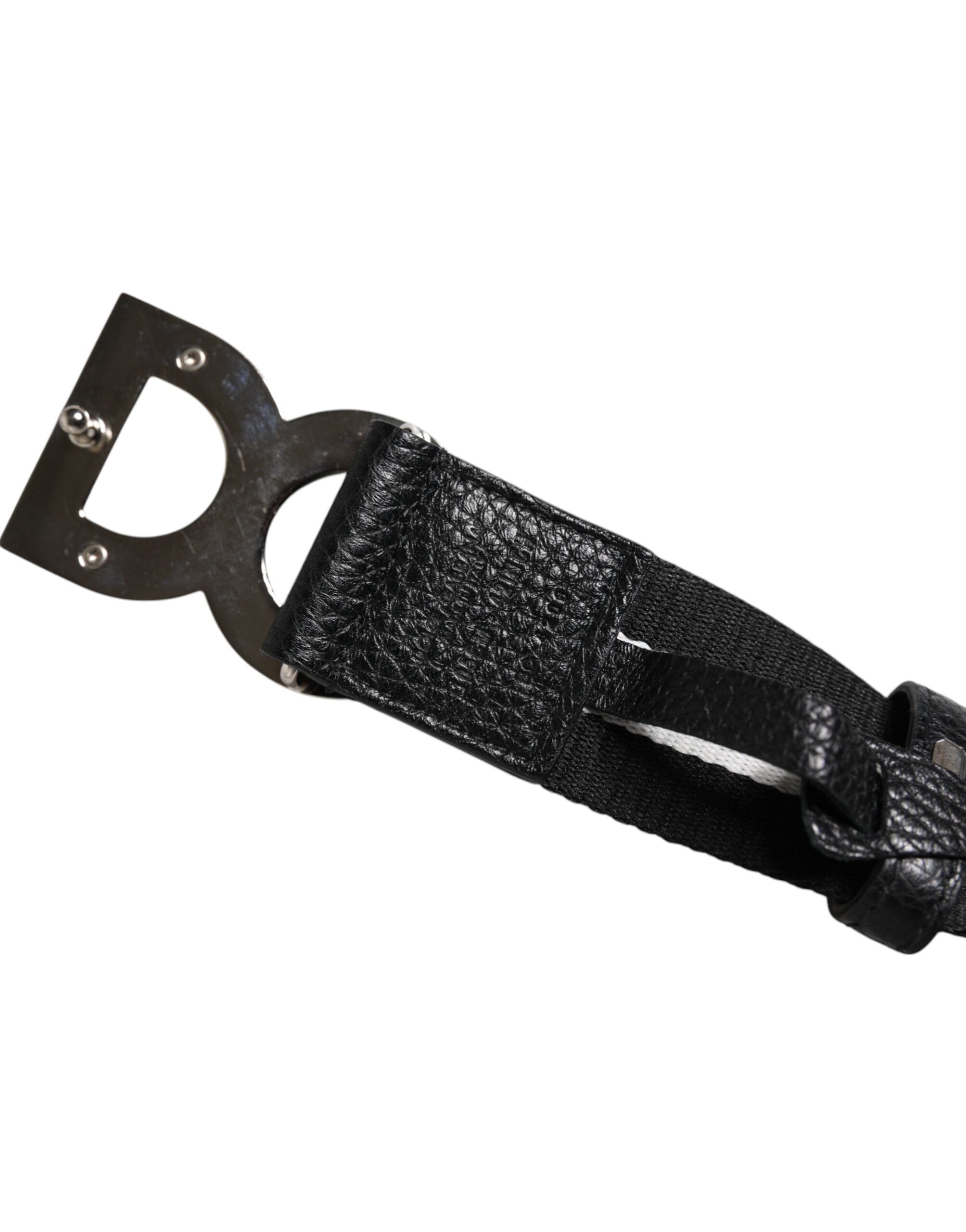 Black White Printed Metal Logo Buckle Belt - ventzia
