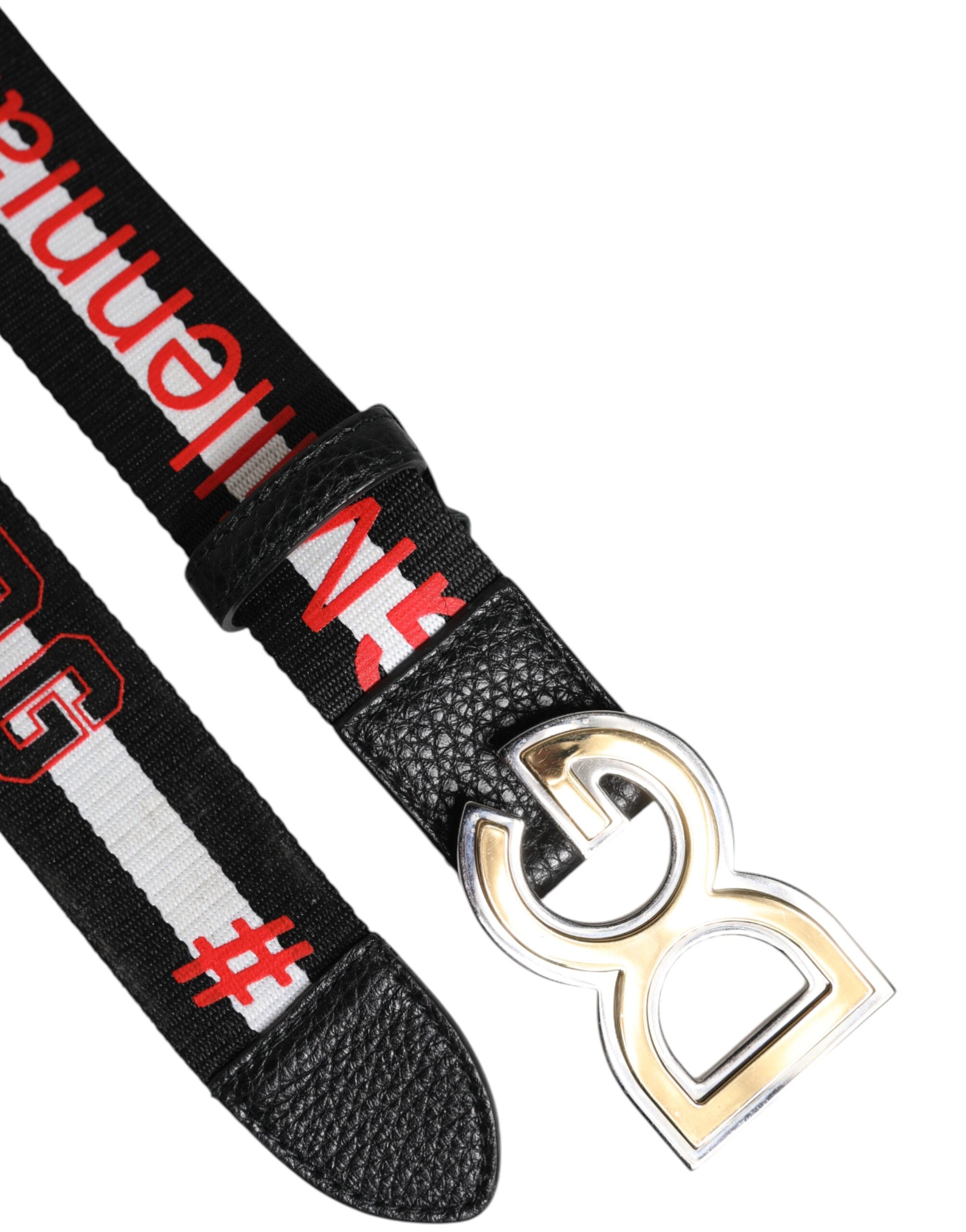 Black White Printed Metal Logo Buckle Belt - ventzia