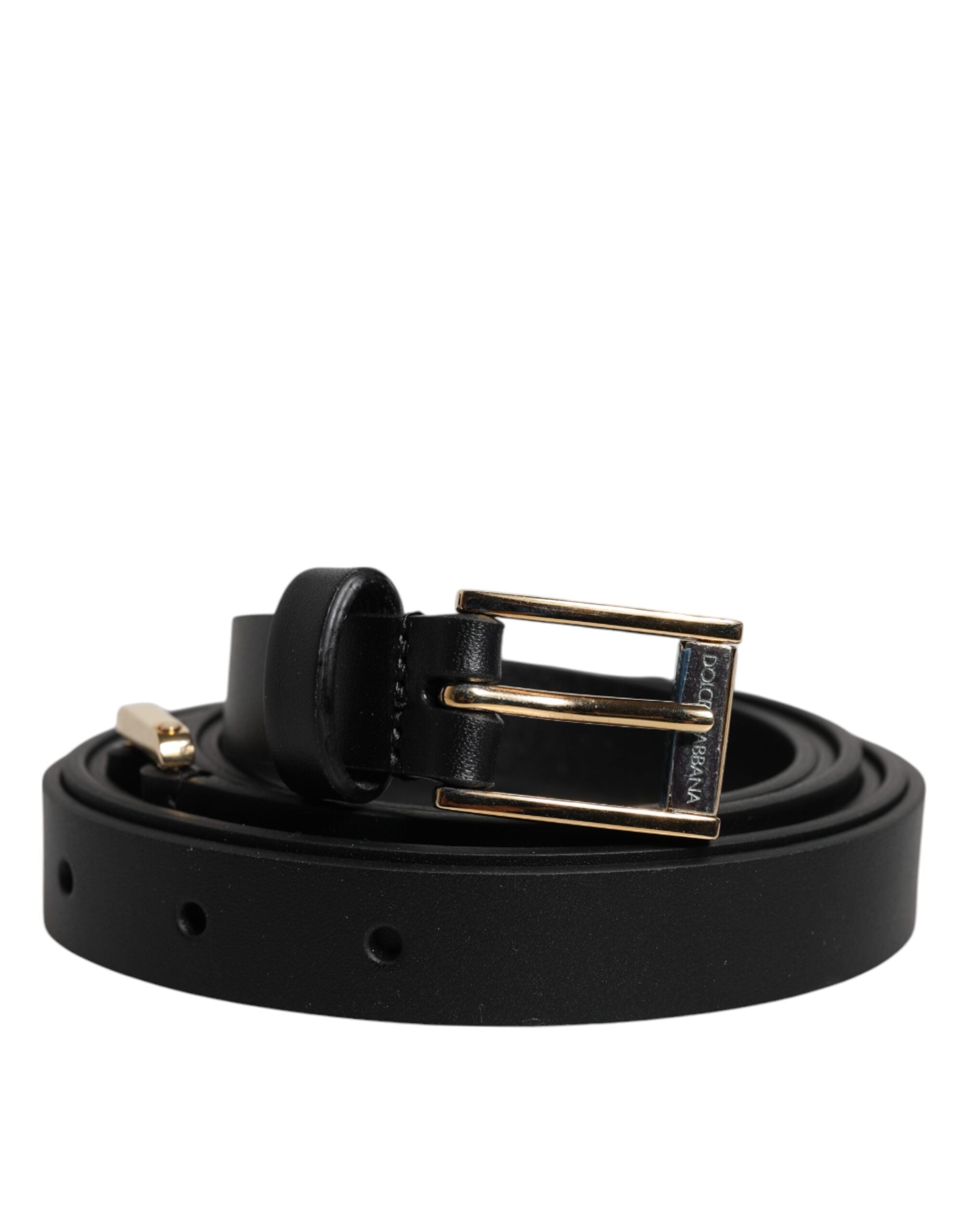 Black Calfskin Classic Metal Logo Buckle Belt - ventzia
