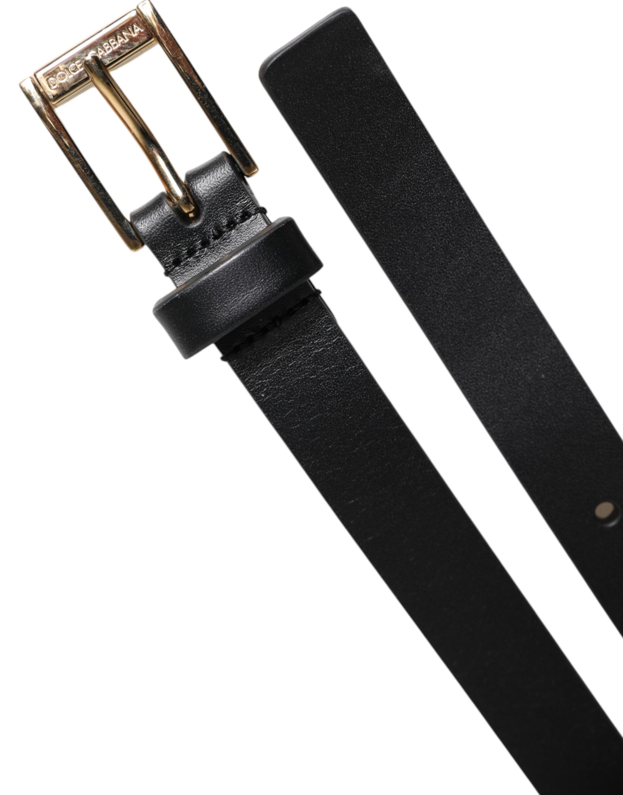 Black Calfskin Classic Metal Logo Buckle Belt - ventzia