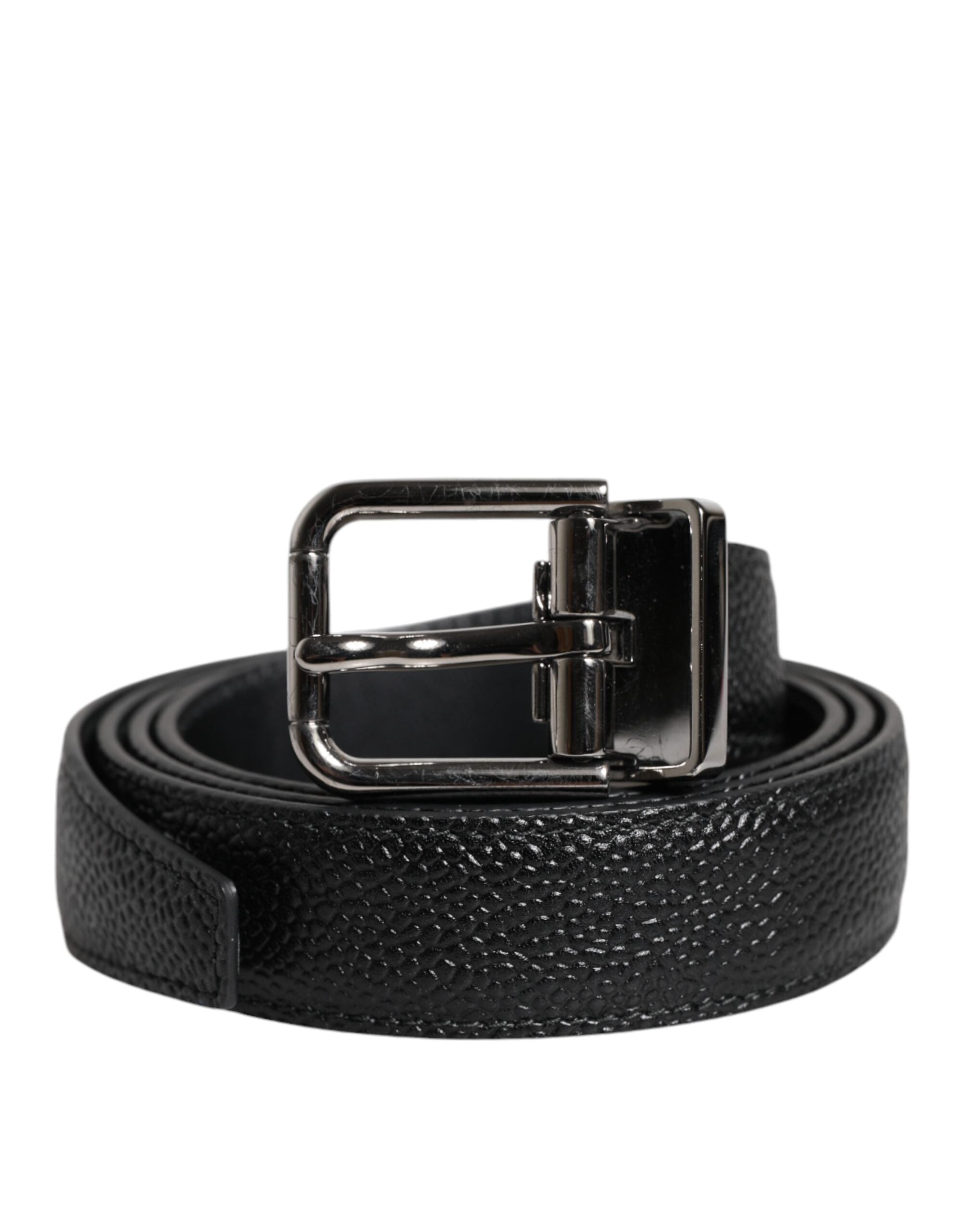 Black Calf Leather Classic Metal Buckle Belt - ventzia