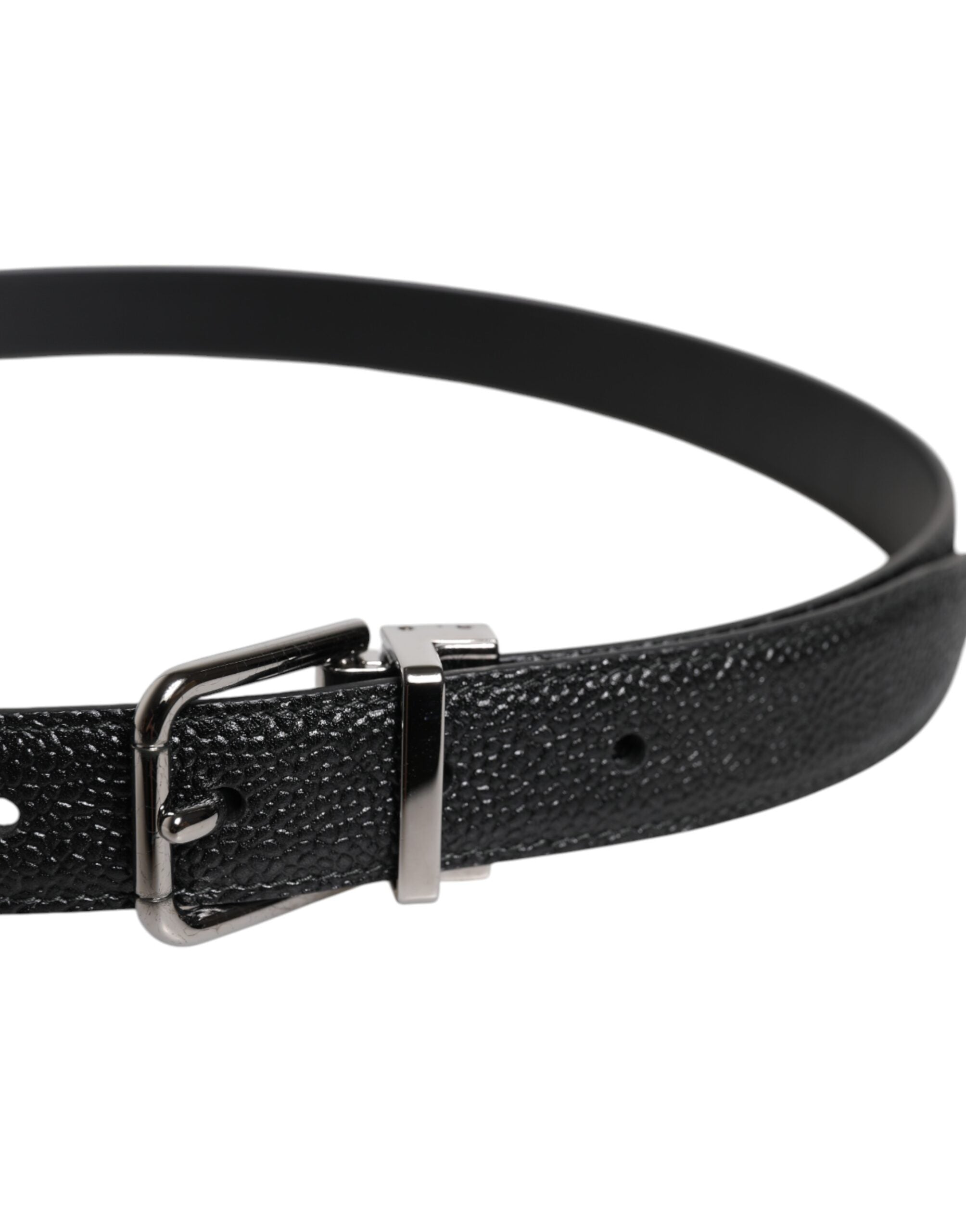 Black Calf Leather Classic Metal Buckle Belt - ventzia