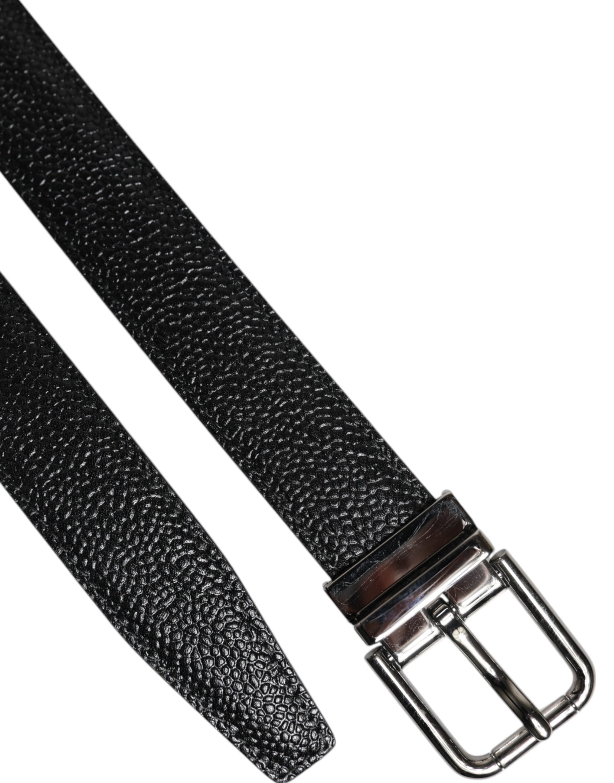 Black Calf Leather Classic Metal Buckle Belt - ventzia