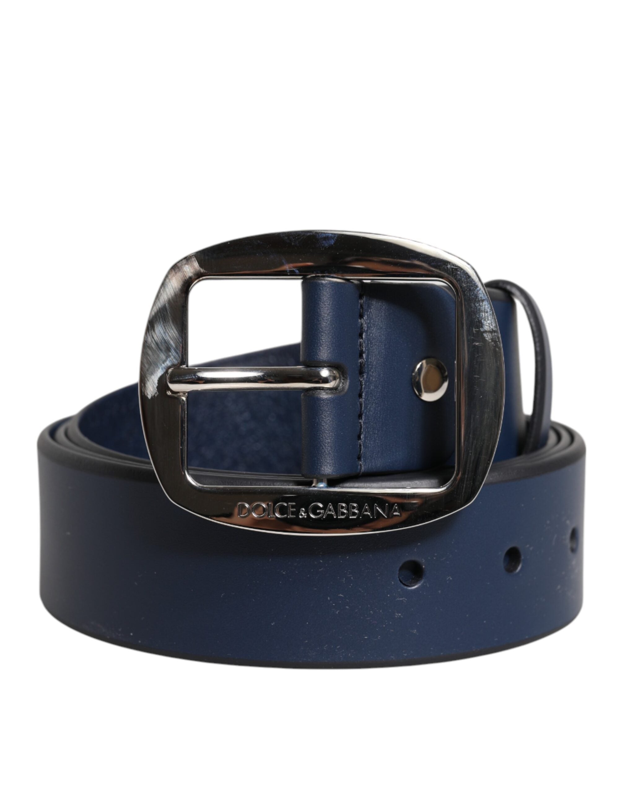Blue Calf Leather Classic Metal Buckle Belt - ventzia