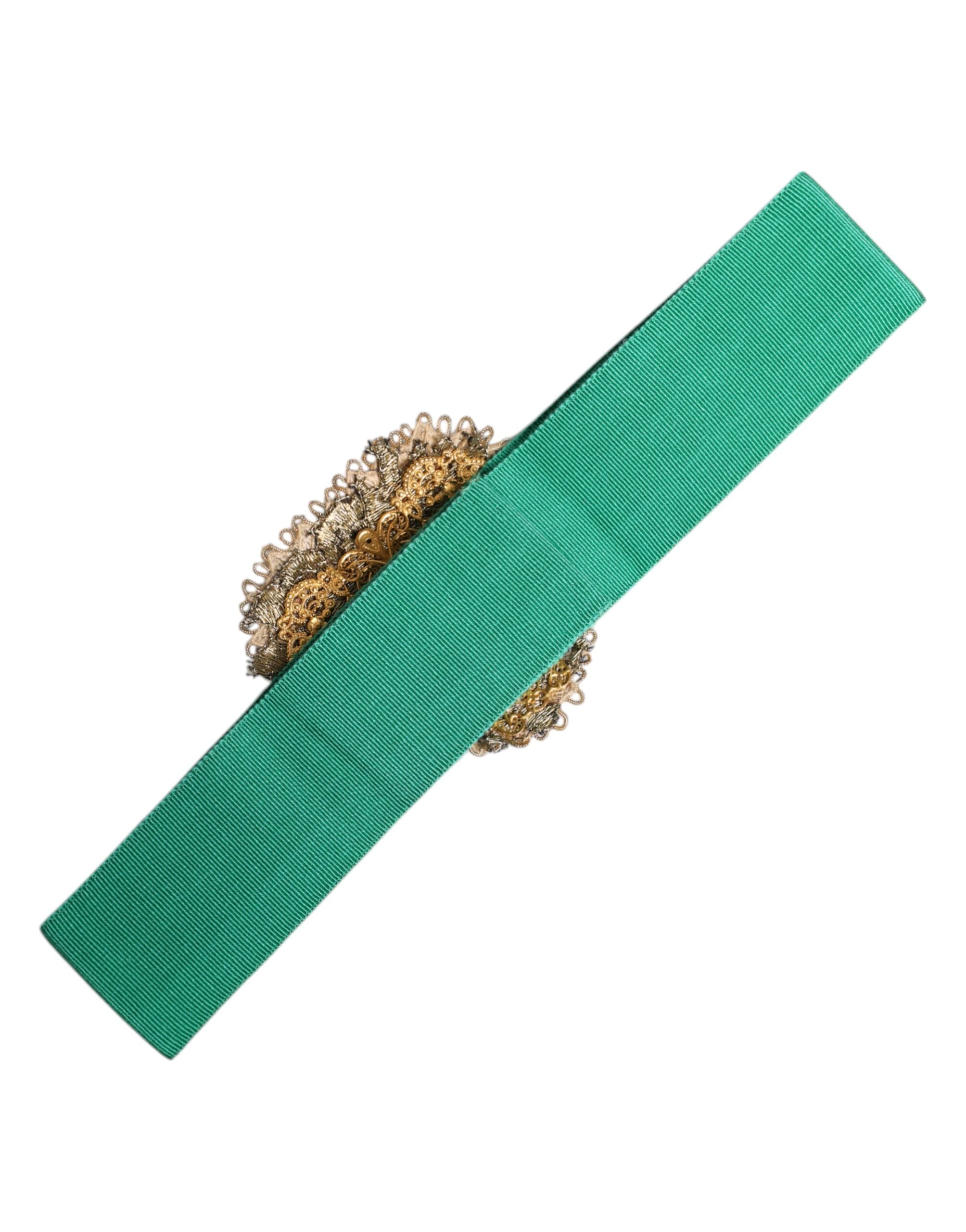 Green Stretch Wide Waist Heart Embellished Belt - ventzia