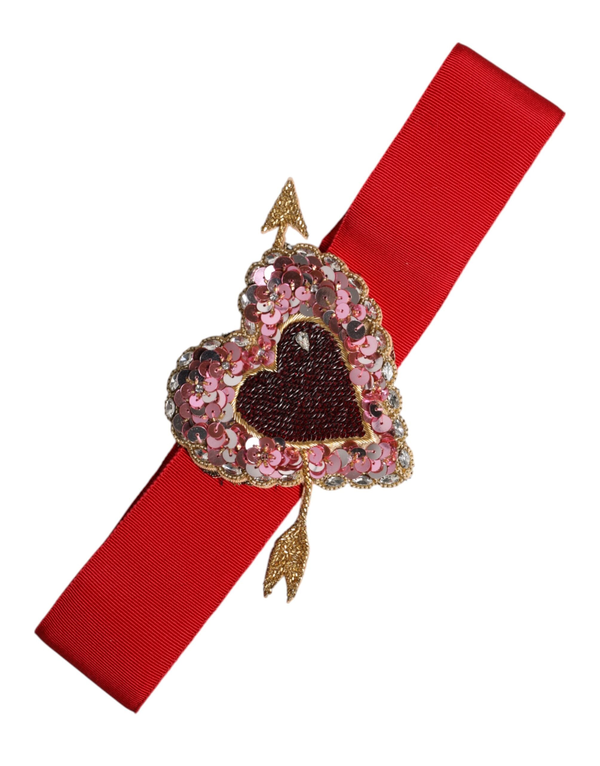 Red Stretch Wide Waist Heart Embellished Belt - ventzia